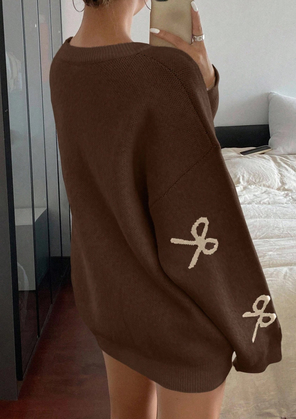 Fall Long Sleeve Pullover Sweaters for Women Trendy Crewneck Casual Cute Bow Chunky Knit Oversized Sweater