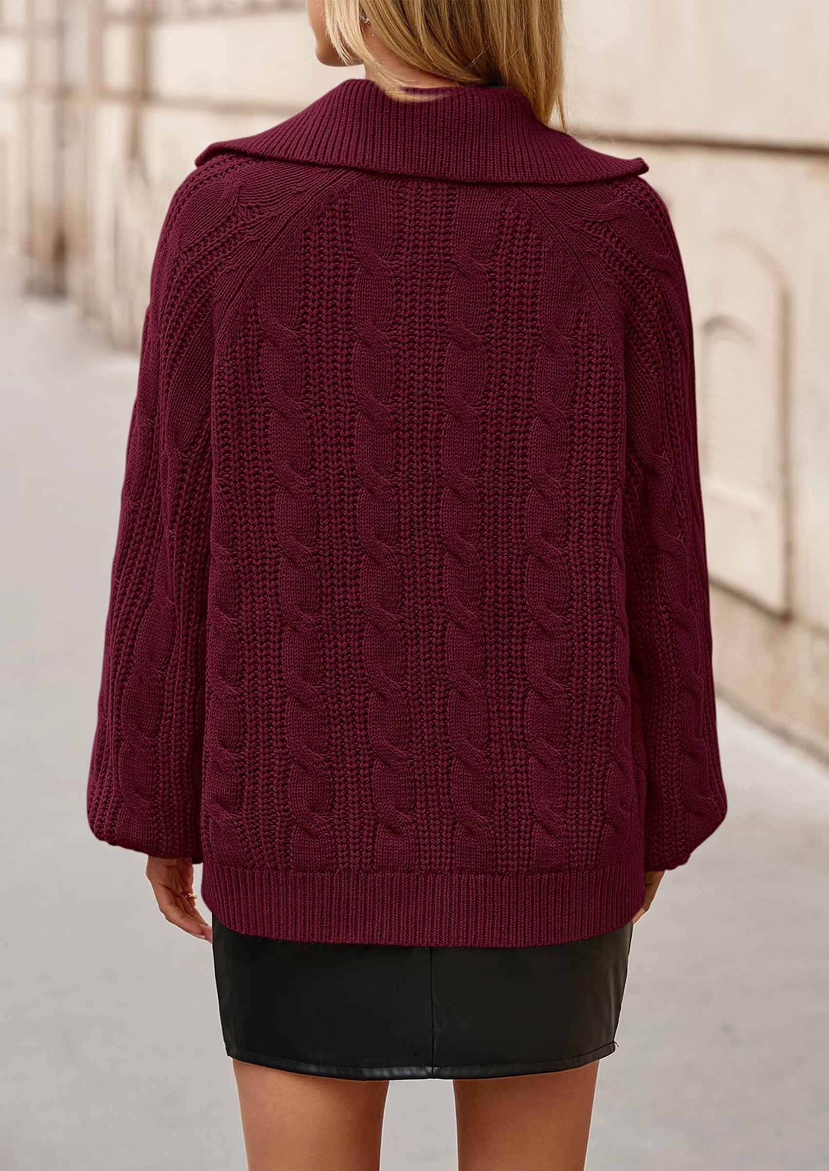 Sweaters for Women Fall Fashion Loose Quarter Zip Pullover Collared Long Sleeve Cable Knit Winter Clothes