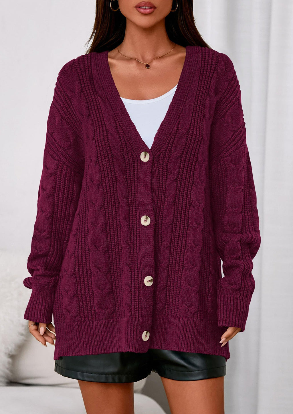 Women's Cable Knit Sweaters Fall Oversized Chunky Open Front Long Sleeve Cardigan Winter Coats