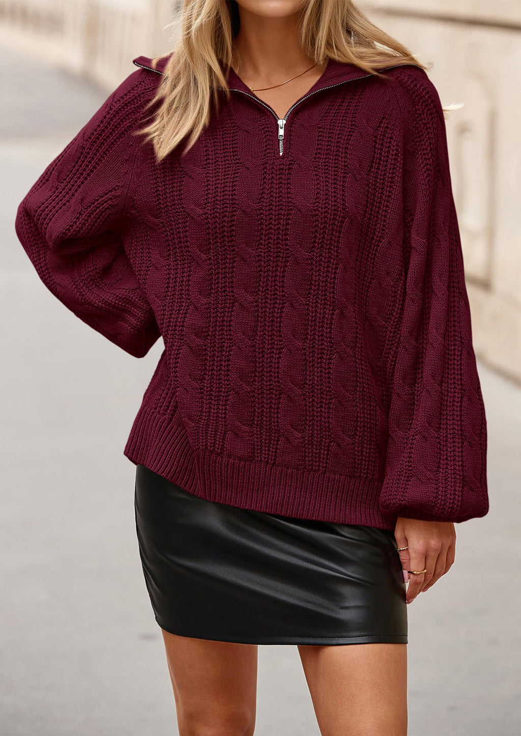 Sweaters for Women Fall Fashion Loose Quarter Zip Pullover Collared Long Sleeve Cable Knit Winter Clothes