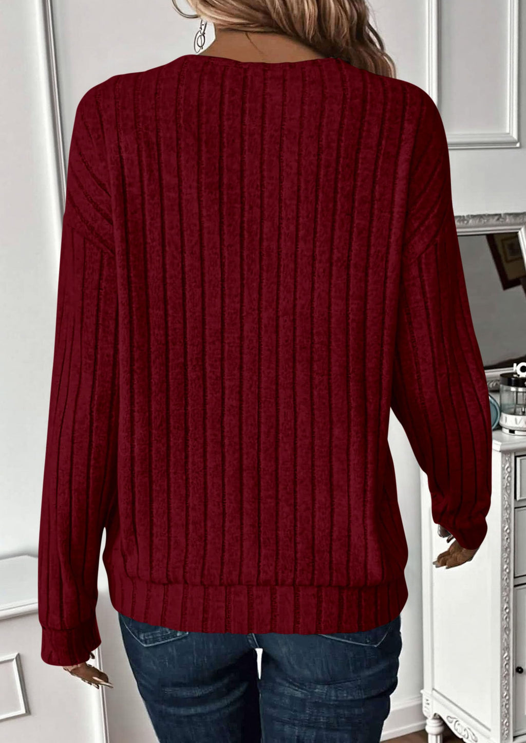 Fall Fashion Long Sleeve Shirts for Women Ribbed Knit V Neck Dressy Casual Lightweight Sweaters Tunic Tops