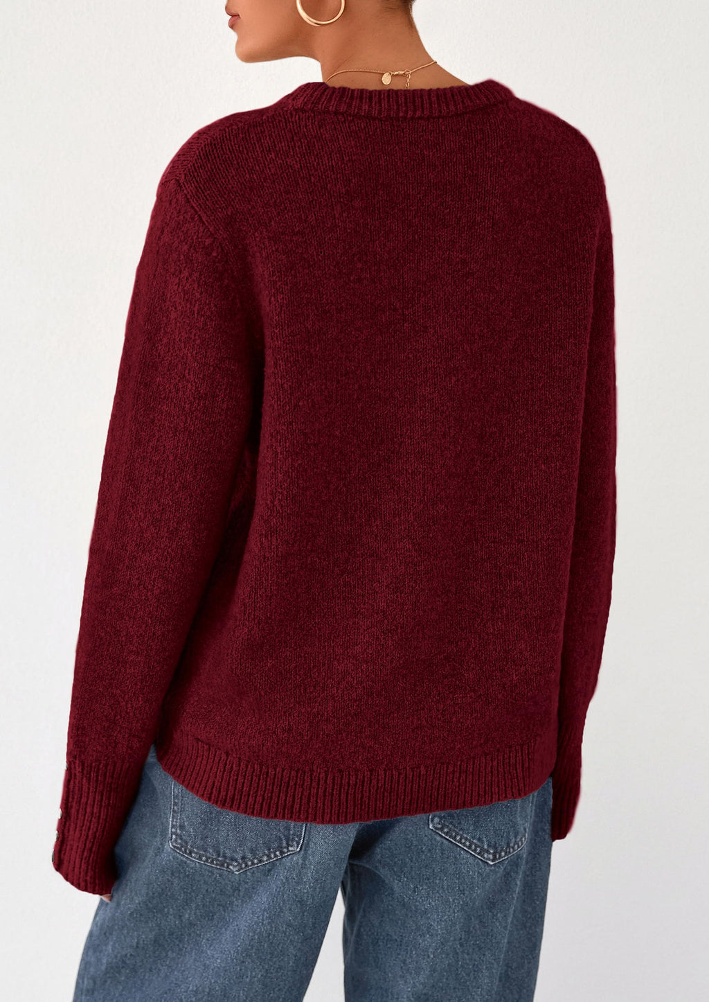 Womens Sweaters Fall Fashion Casual Crewneck Pullover Button Long Sleeve Cute Knit Tops Winter Clothes