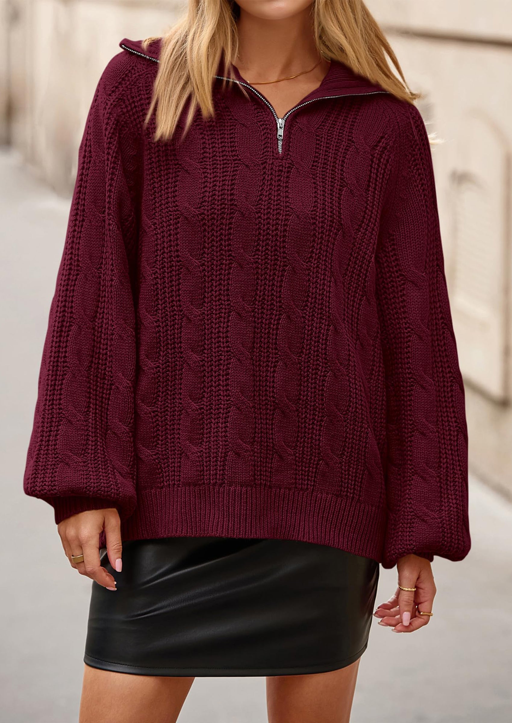 Sweaters for Women Fall Fashion Loose Quarter Zip Pullover Collared Long Sleeve Cable Knit Winter Clothes