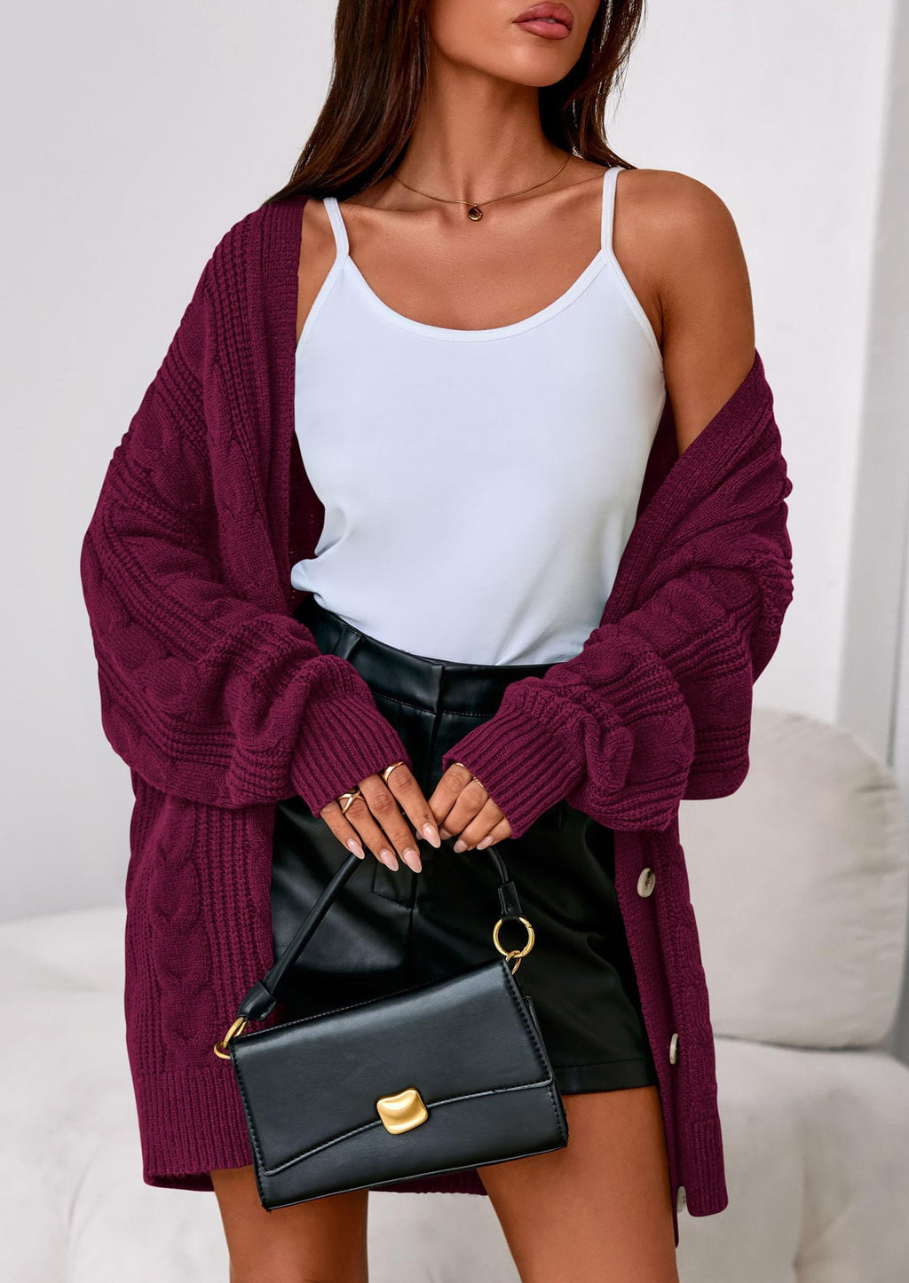 Women's Cable Knit Sweaters Fall Oversized Chunky Open Front Long Sleeve Cardigan Winter Coats