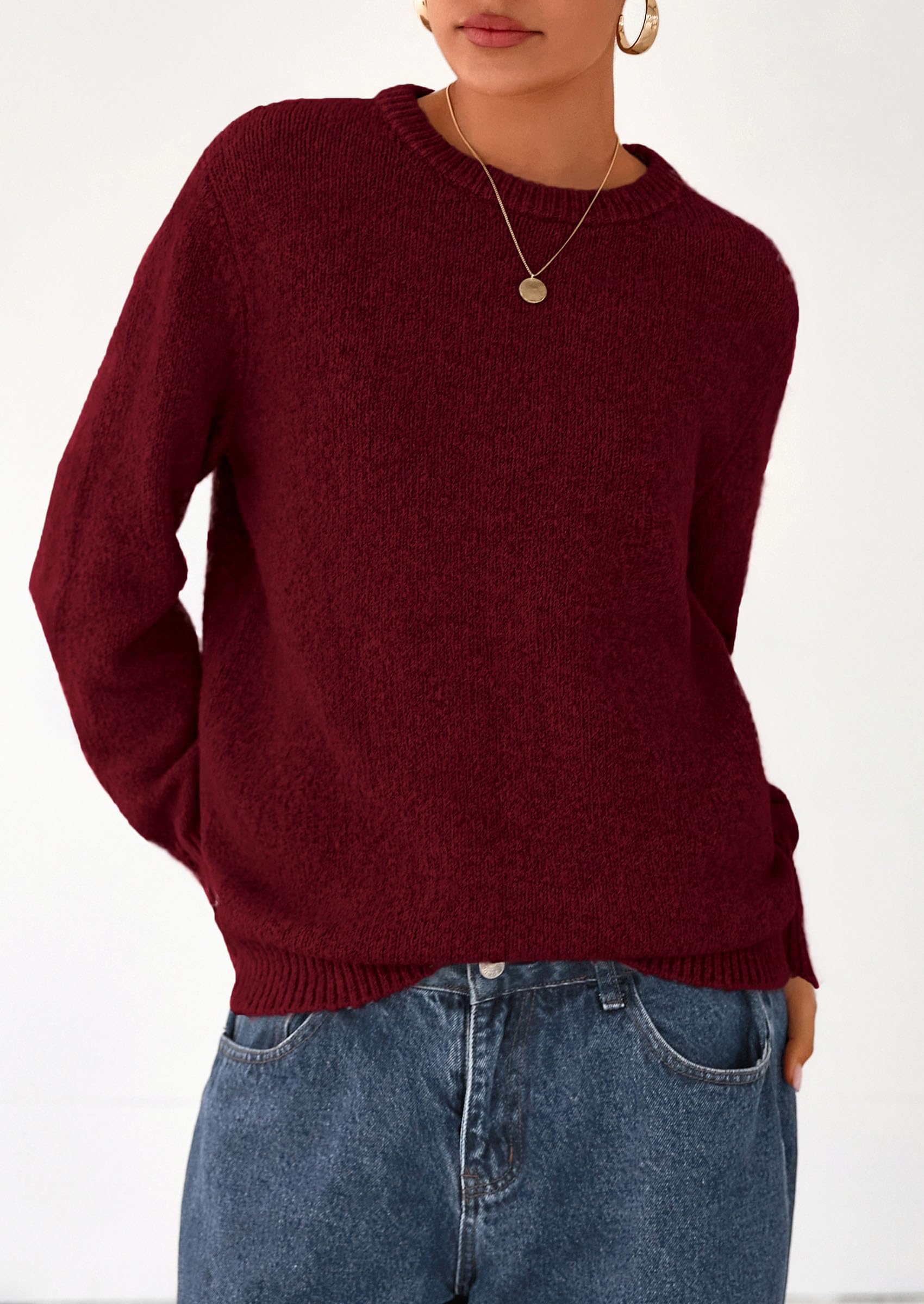 Womens Sweaters Fall Fashion Casual Crewneck Pullover Button Long Sleeve Cute Knit Tops Winter Clothes