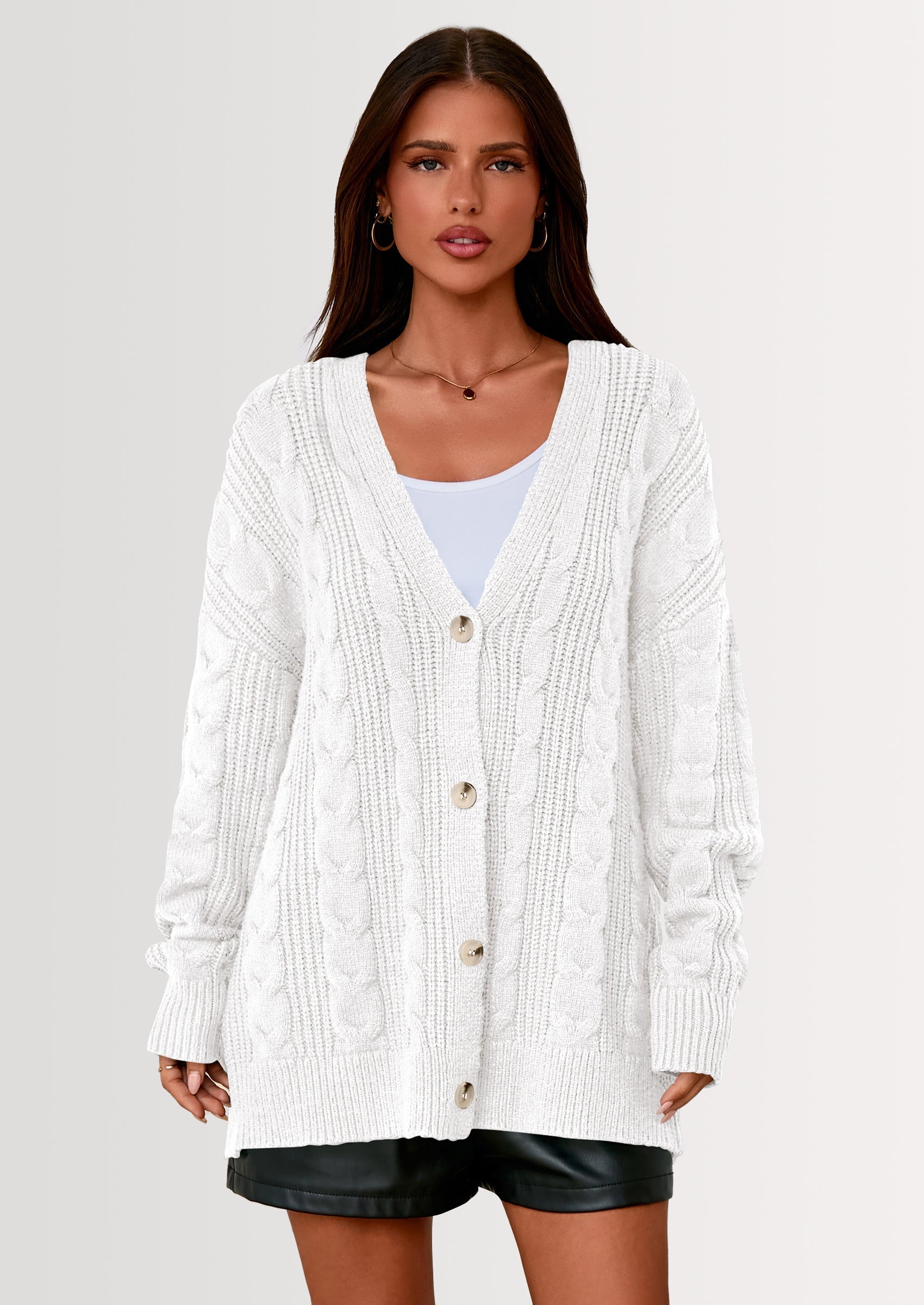 Women's Cable Knit Sweaters Fall Oversized Chunky Open Front Long Sleeve Cardigan Winter Coats