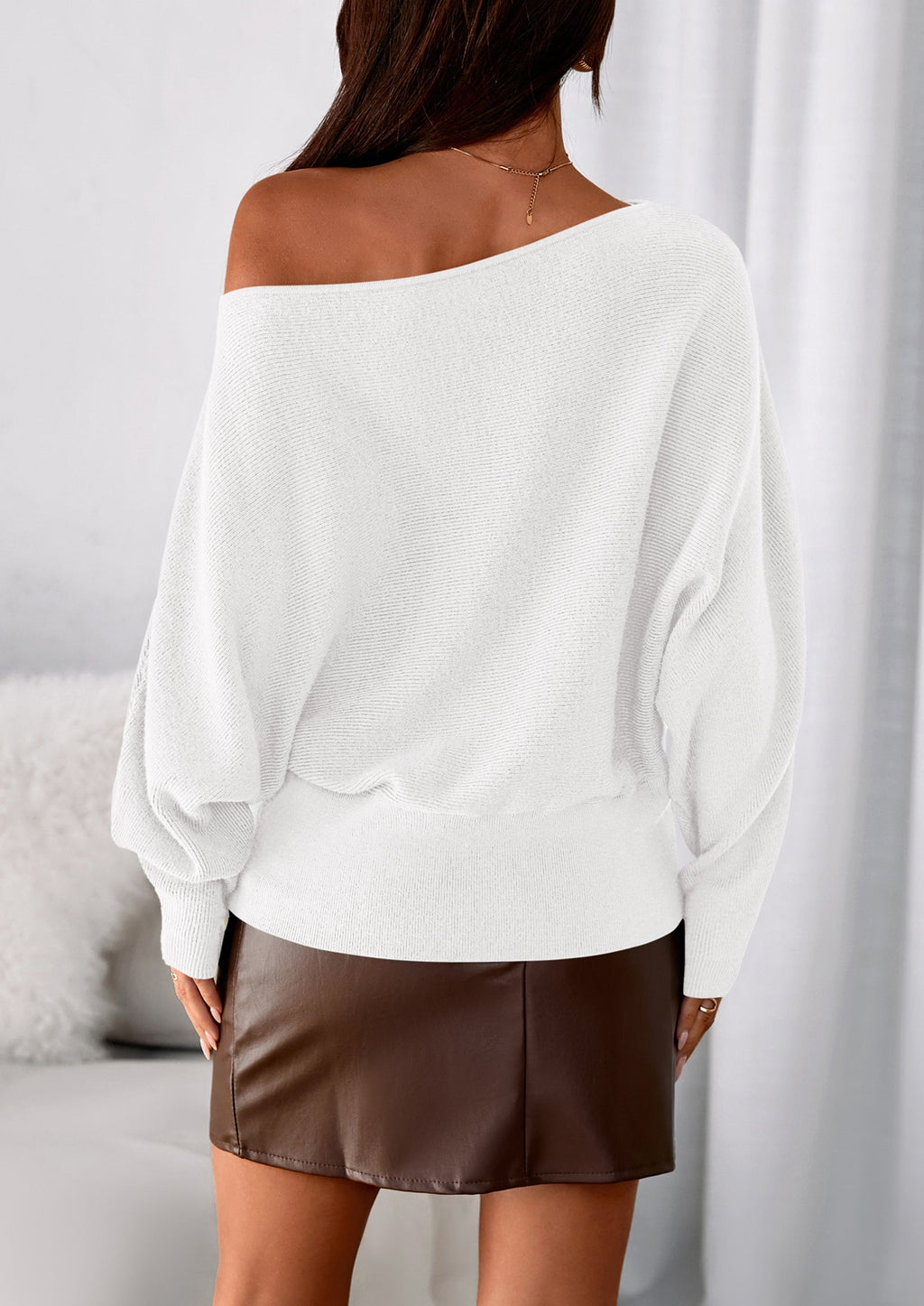 Women Off The Shoulder Sweater Fall Trendy Long Batwing Sleeve Knit Pullover Going Out Tops Winter Clothing