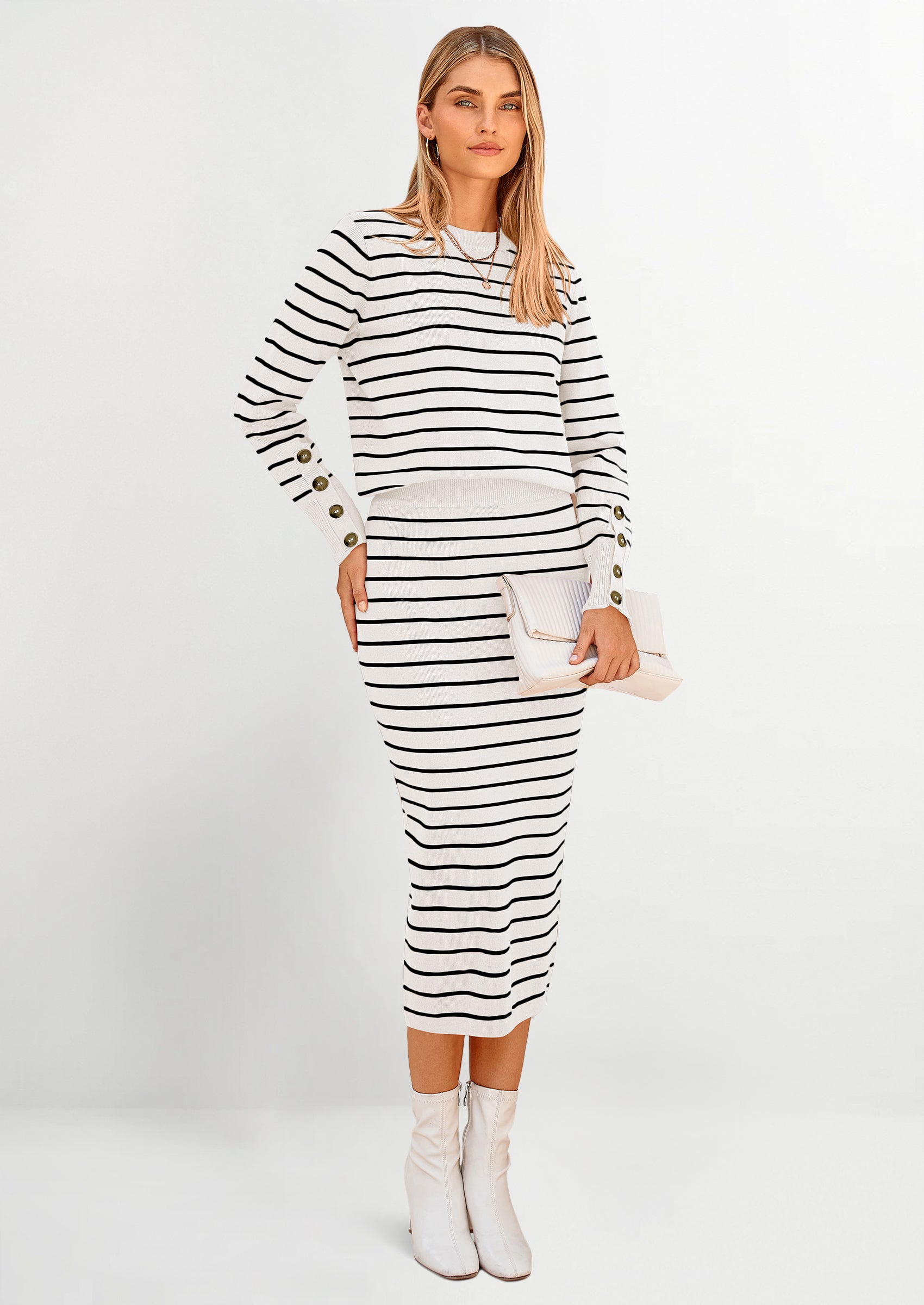 2 Piece Skirts Sets For Women Fall Fashion Striped Sweater Dress Knit Lounge Travel Outfits Winter Clothing