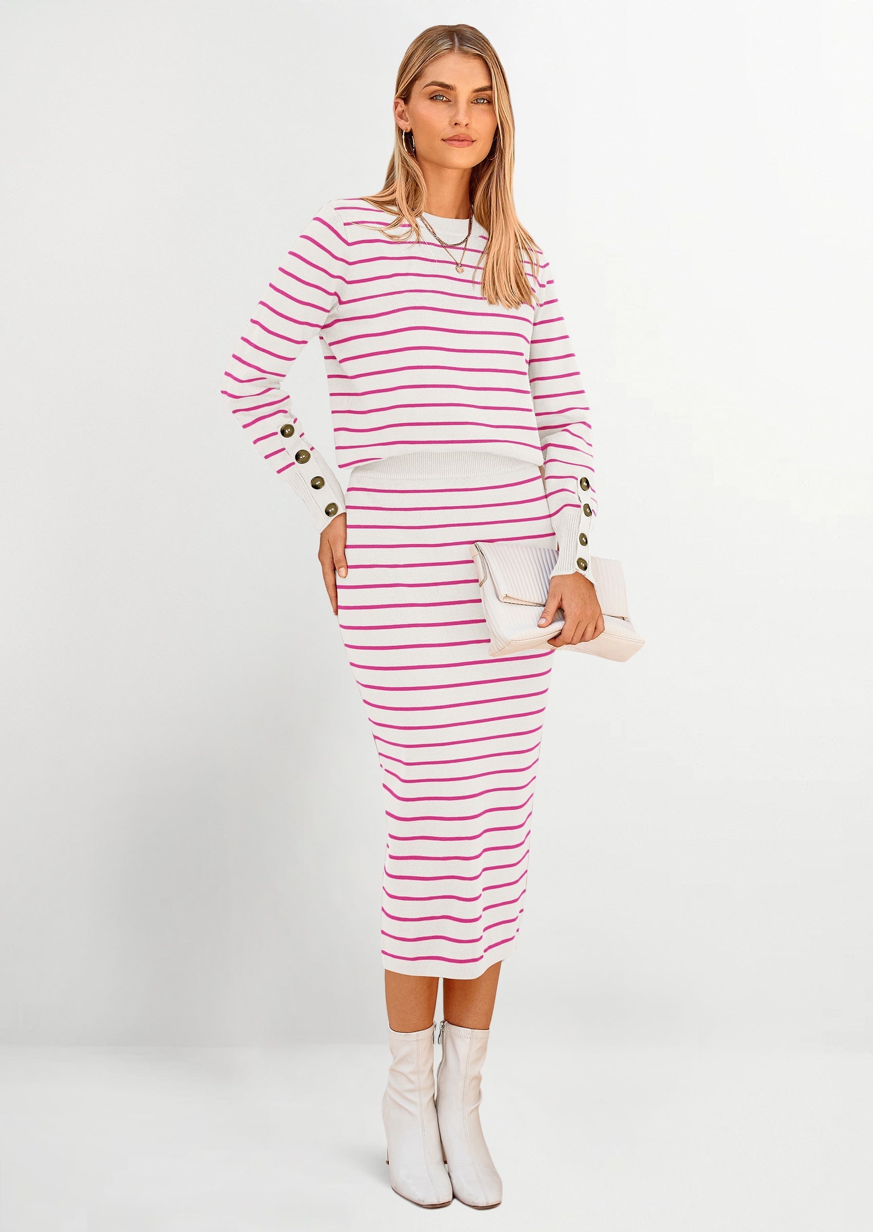 2 Piece Skirts Sets For Women Fall Fashion Striped Sweater Dress Knit Lounge Travel Outfits Winter Clothing