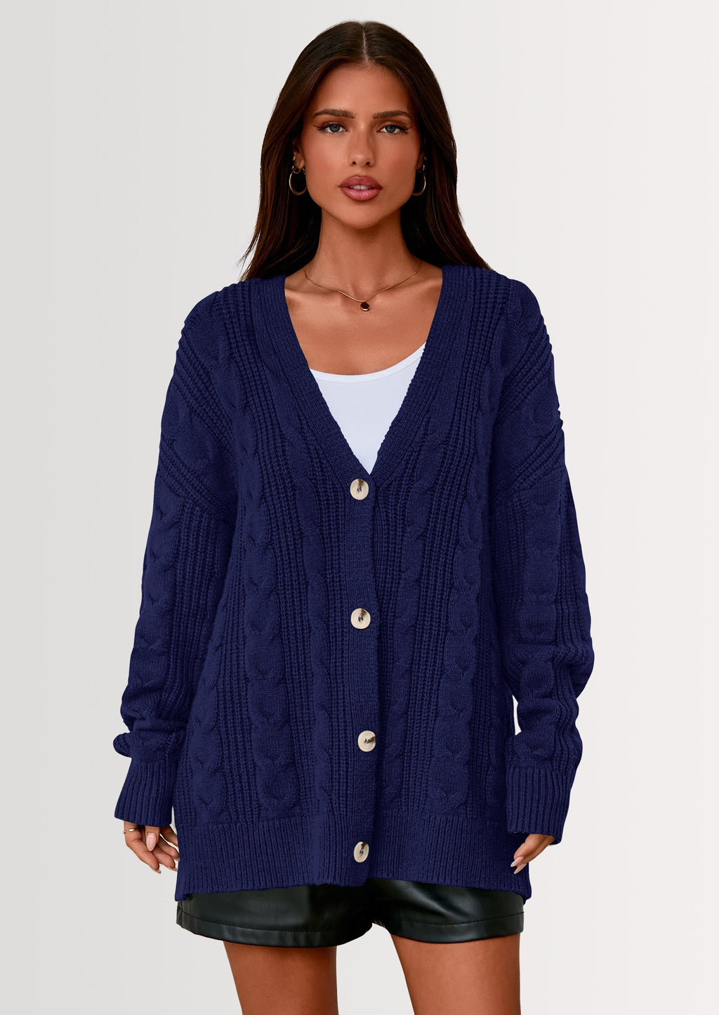 Women's Cable Knit Sweaters Fall Oversized Chunky Open Front Long Sleeve Cardigan Winter Coats