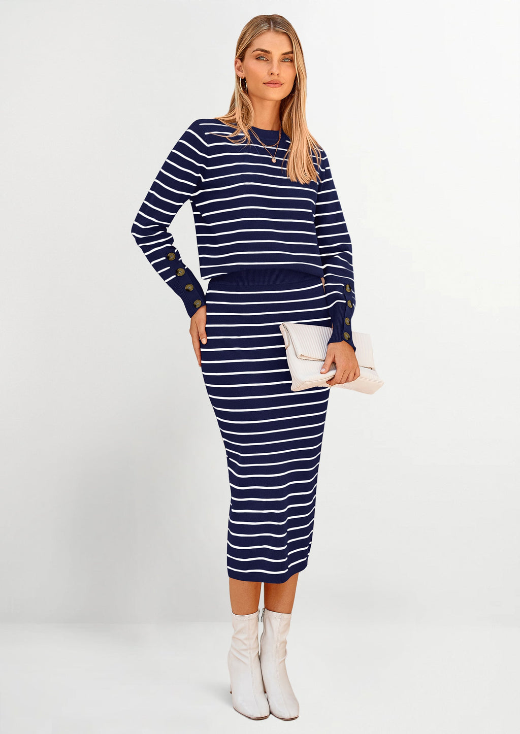 2 Piece Skirts Sets For Women Fall Fashion Striped Sweater Dress Knit Lounge Travel Outfits Winter Clothing