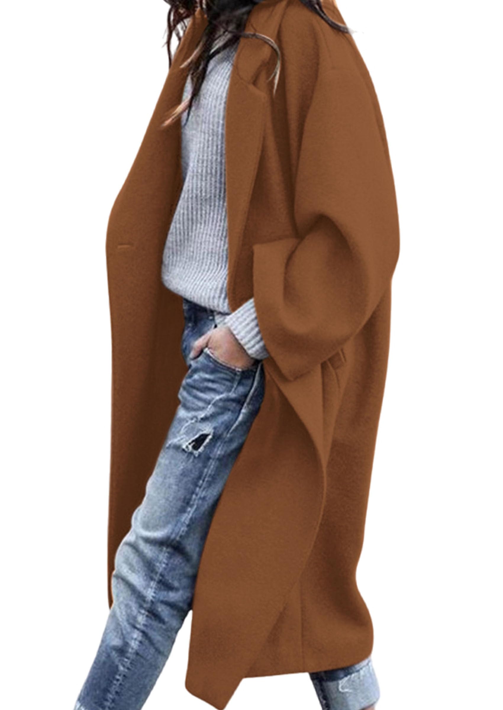 Womens Winter Coats Trendy Long Sleeve Notch Lapel Button Long Jackets Casual Oversized Vacation Outfits