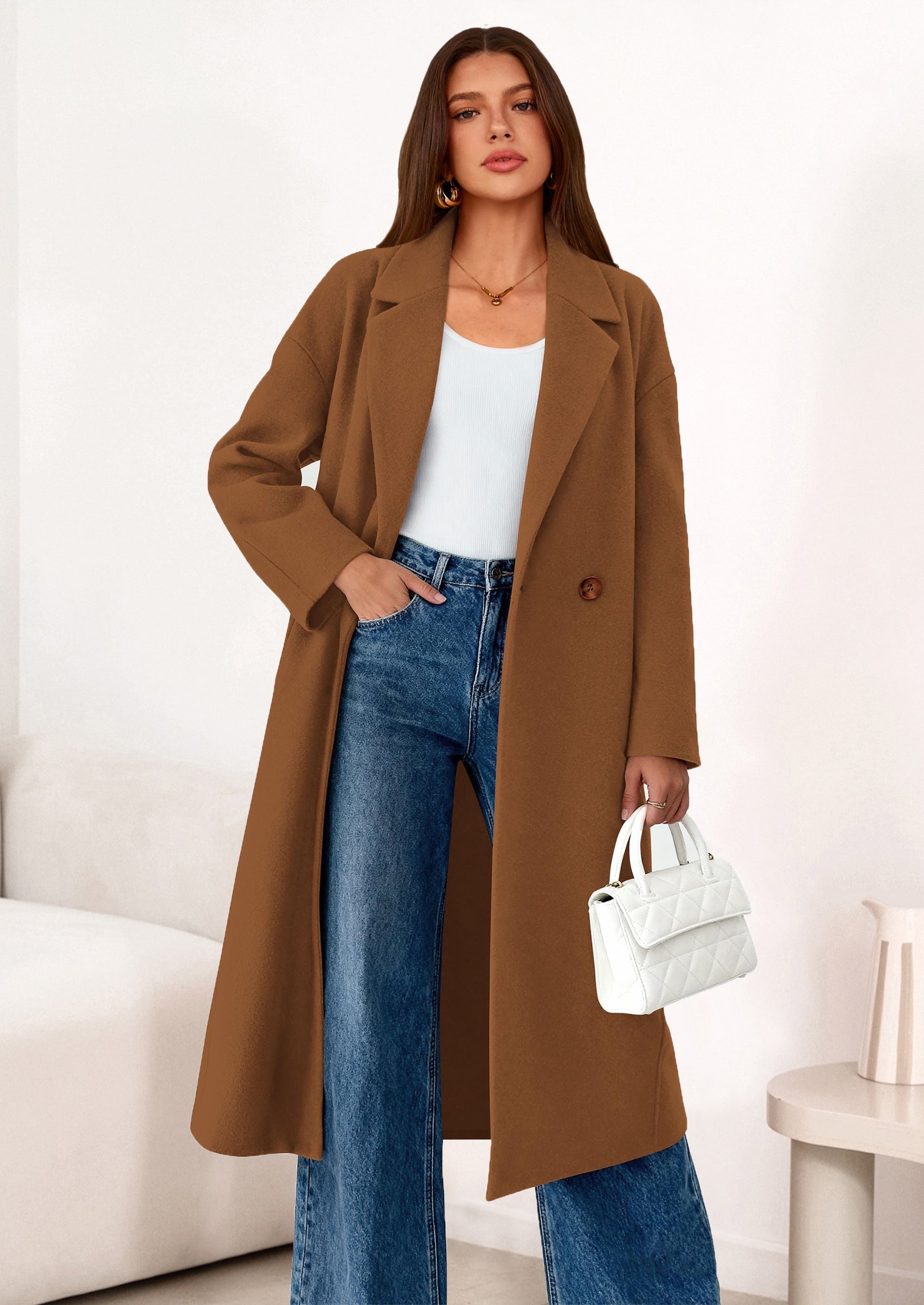 Womens Winter Coats Trendy Long Sleeve Notch Lapel Button Long Jackets Casual Oversized Vacation Outfits