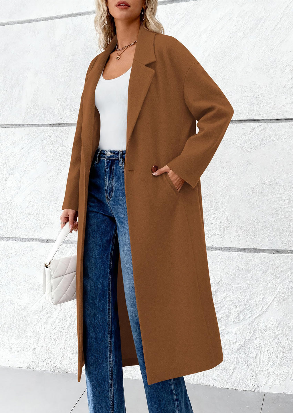 Womens Winter Coats Trendy Long Sleeve Notch Lapel Button Long Jackets Casual Oversized Vacation Outfits