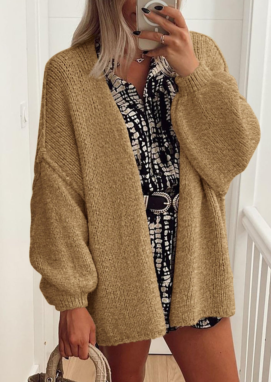 Womens Oversized Cardigan Sweaters Fall Long Lantern Sleeve Knit Open Front Lightweight Sweater