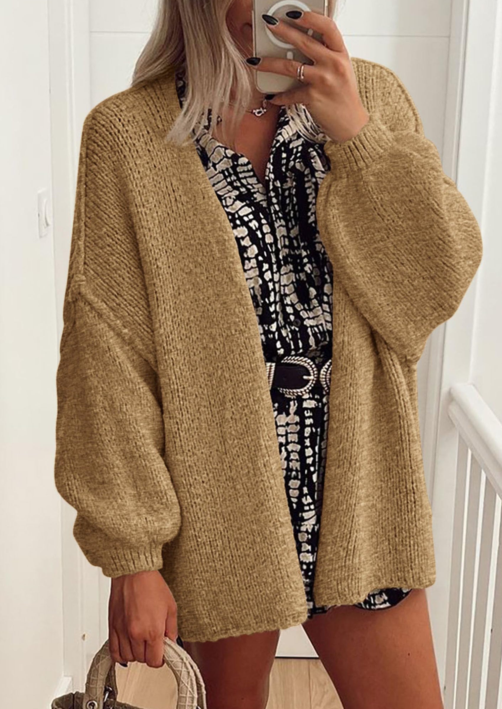 Womens Oversized Cardigan Sweaters Fall Long Lantern Sleeve Knit Open Front Lightweight Sweater