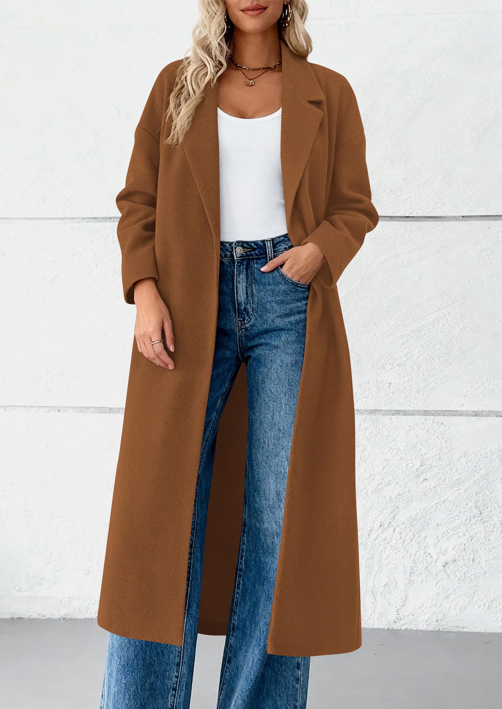 Womens Winter Coats Trendy Long Sleeve Notch Lapel Button Long Jackets Casual Oversized Vacation Outfits