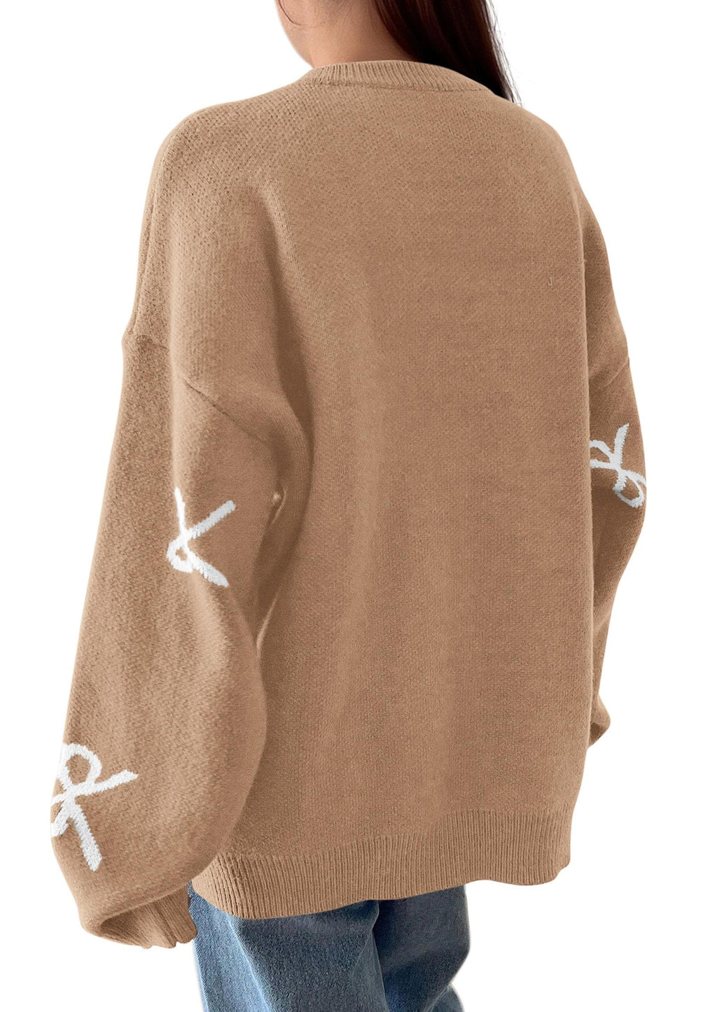 Fall Long Sleeve Pullover Sweaters for Women Trendy Crewneck Casual Cute Bow Chunky Knit Oversized Sweater