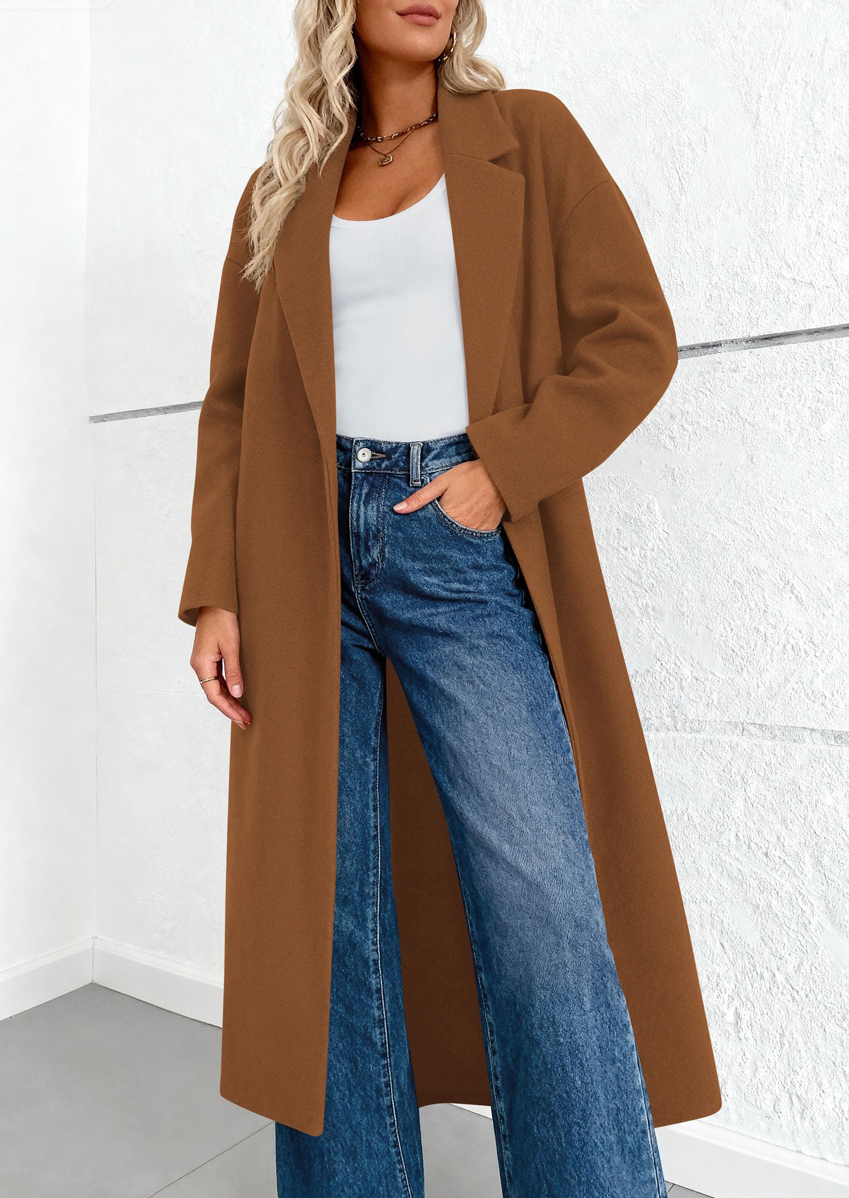 Womens Winter Coats Trendy Long Sleeve Notch Lapel Button Long Jackets Casual Oversized Vacation Outfits