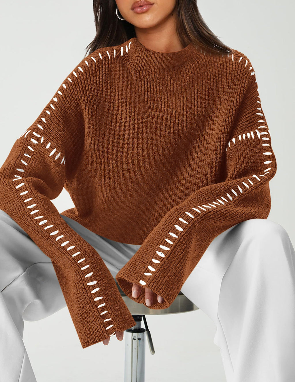 Women's Chunky Knit Sweaters Fall Long Sleeve Mock Neck Oversized Pullover Tops Winter Fashion Clothes