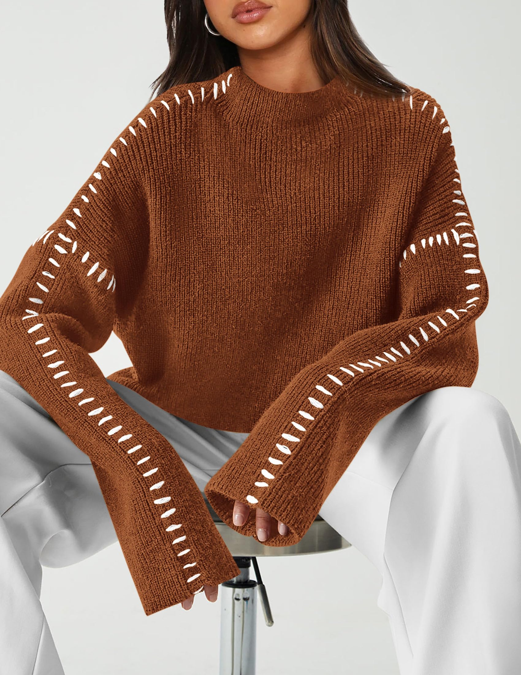 Women's Chunky Knit Sweaters Fall Long Sleeve Mock Neck Oversized Pullover Tops Winter Fashion Clothes