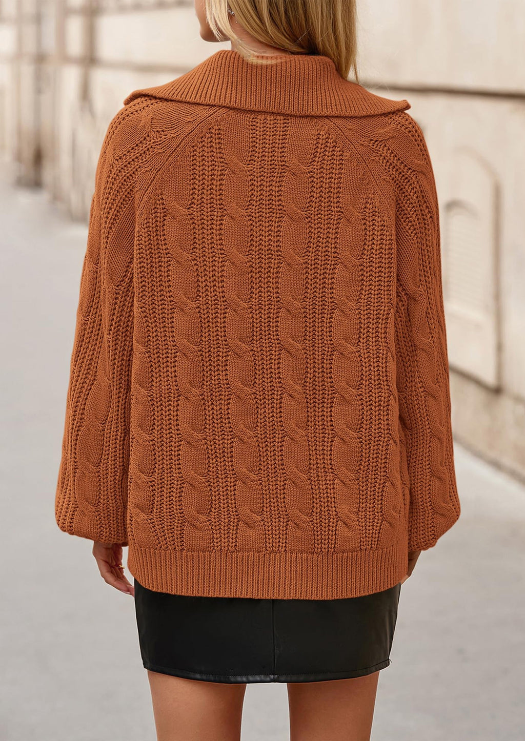 Sweaters for Women Fall Fashion Loose Quarter Zip Pullover Collared Long Sleeve Cable Knit Winter Clothes