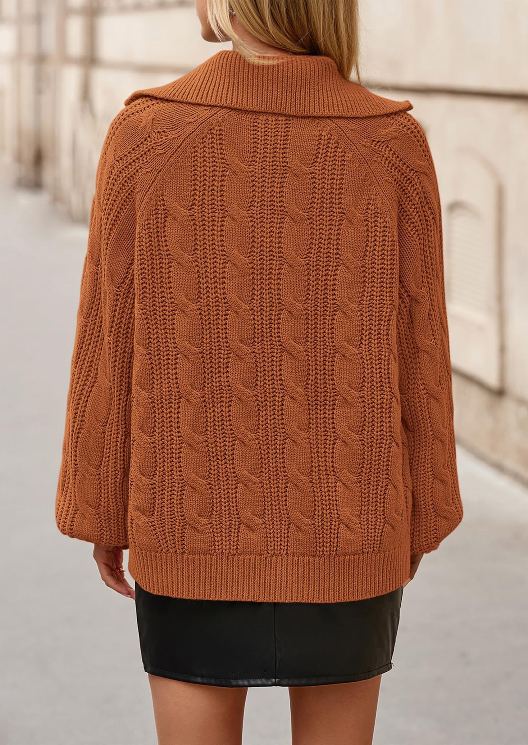 Sweaters for Women Fall Fashion Loose Quarter Zip Pullover Collared Long Sleeve Cable Knit Winter Clothes