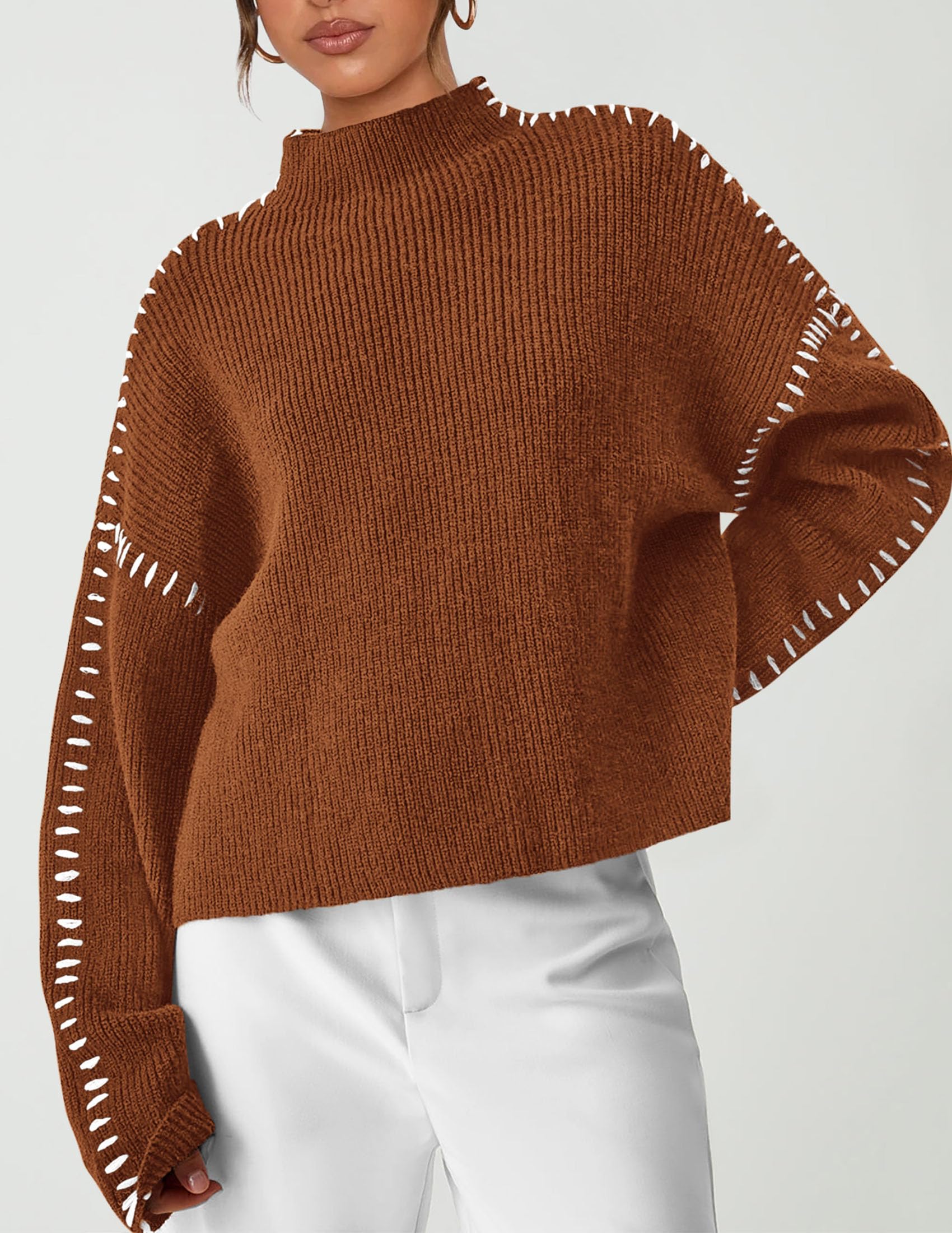 Women's Chunky Knit Sweaters Fall Long Sleeve Mock Neck Oversized Pullover Tops Winter Fashion Clothes