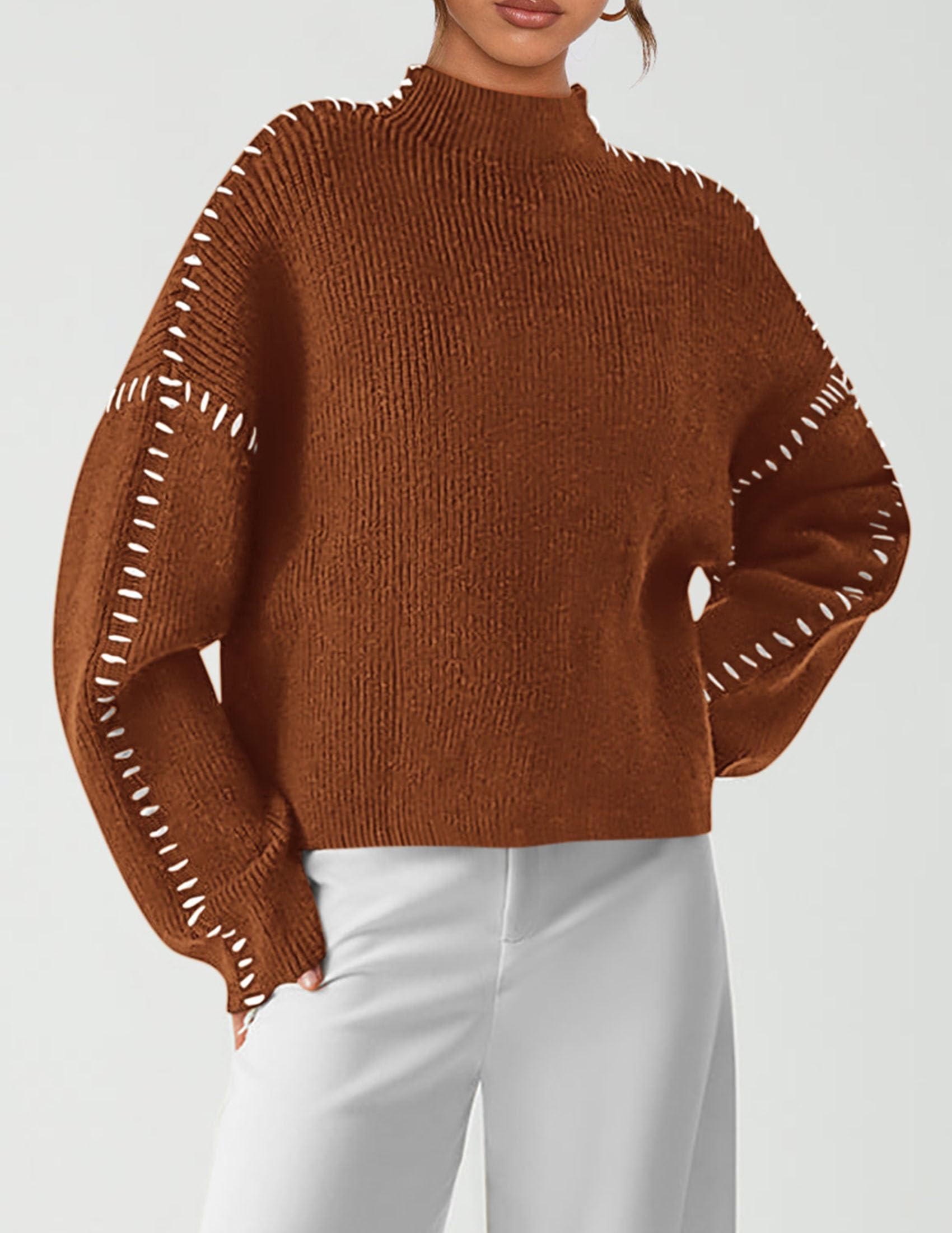 Women's Chunky Knit Sweaters Fall Long Sleeve Mock Neck Oversized Pullover Tops Winter Fashion Clothes