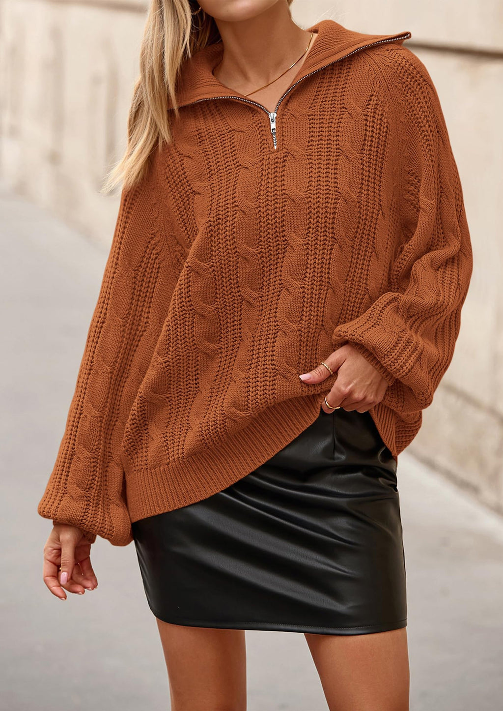 Sweaters for Women Fall Fashion Loose Quarter Zip Pullover Collared Long Sleeve Cable Knit Winter Clothes