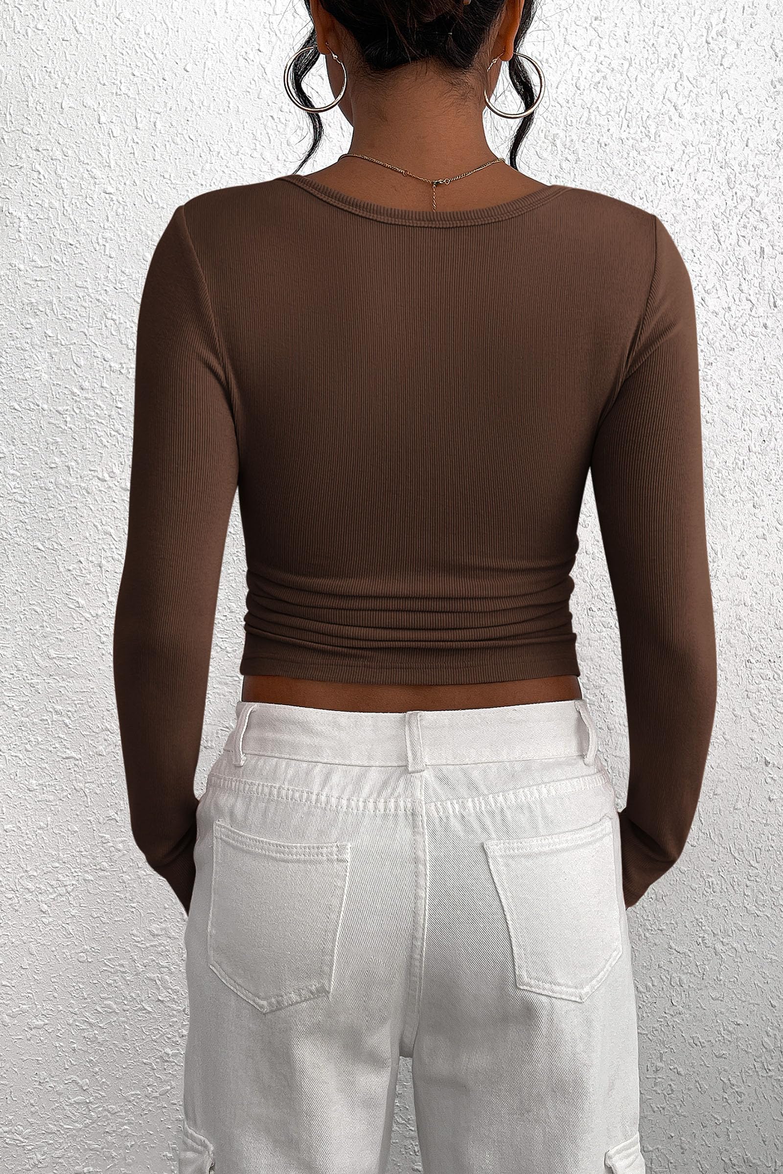 Women's Spring Fall Long Sleeve Henley T Shirts Button Ribbed Knit Slim Fit Casual Basic Tops Blouse