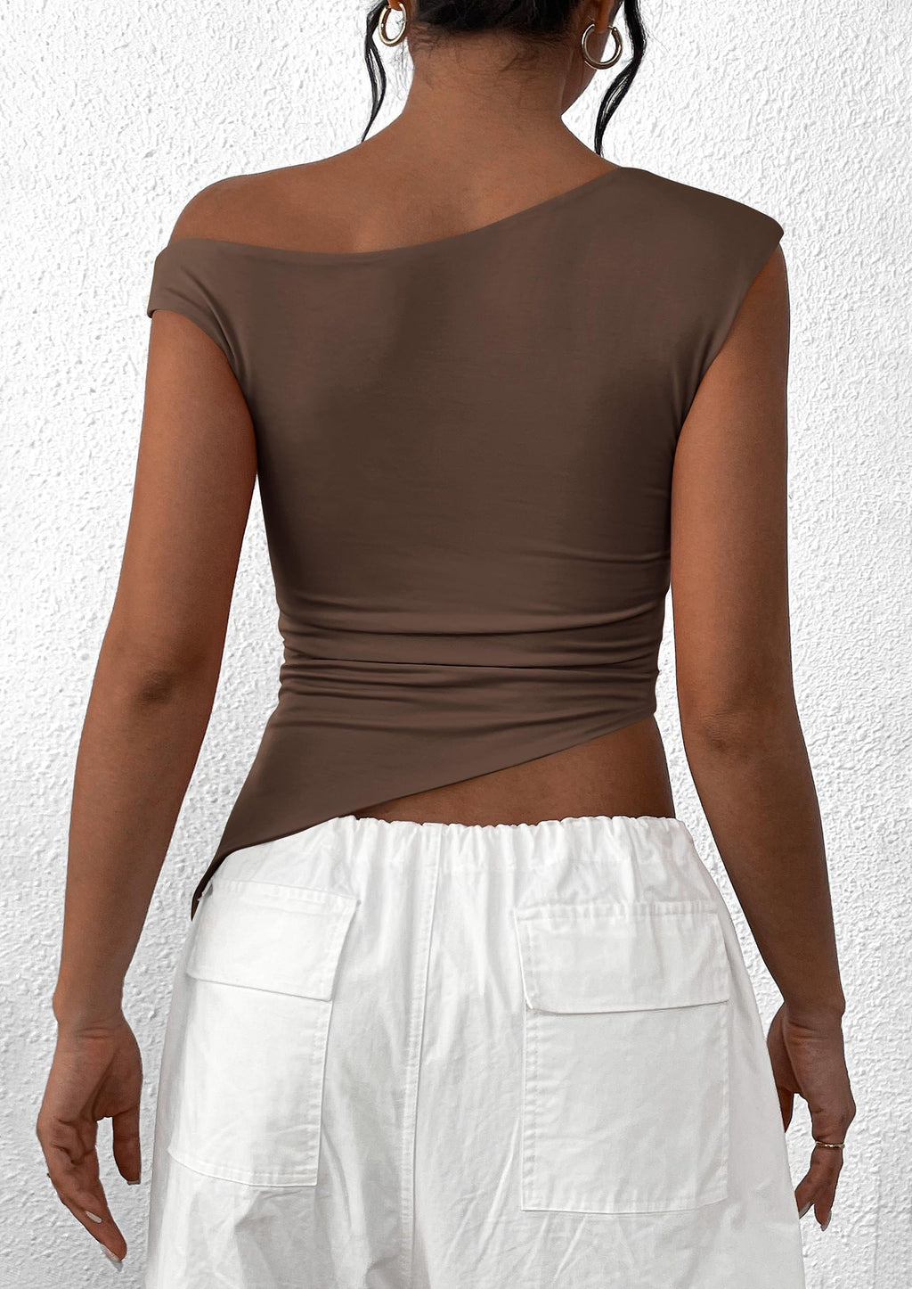 Womens Off The Shoulder Tops Summer Sleeveless One Shoulder Ruched Asymmetrical Y2K Going Out Crop Tank Top