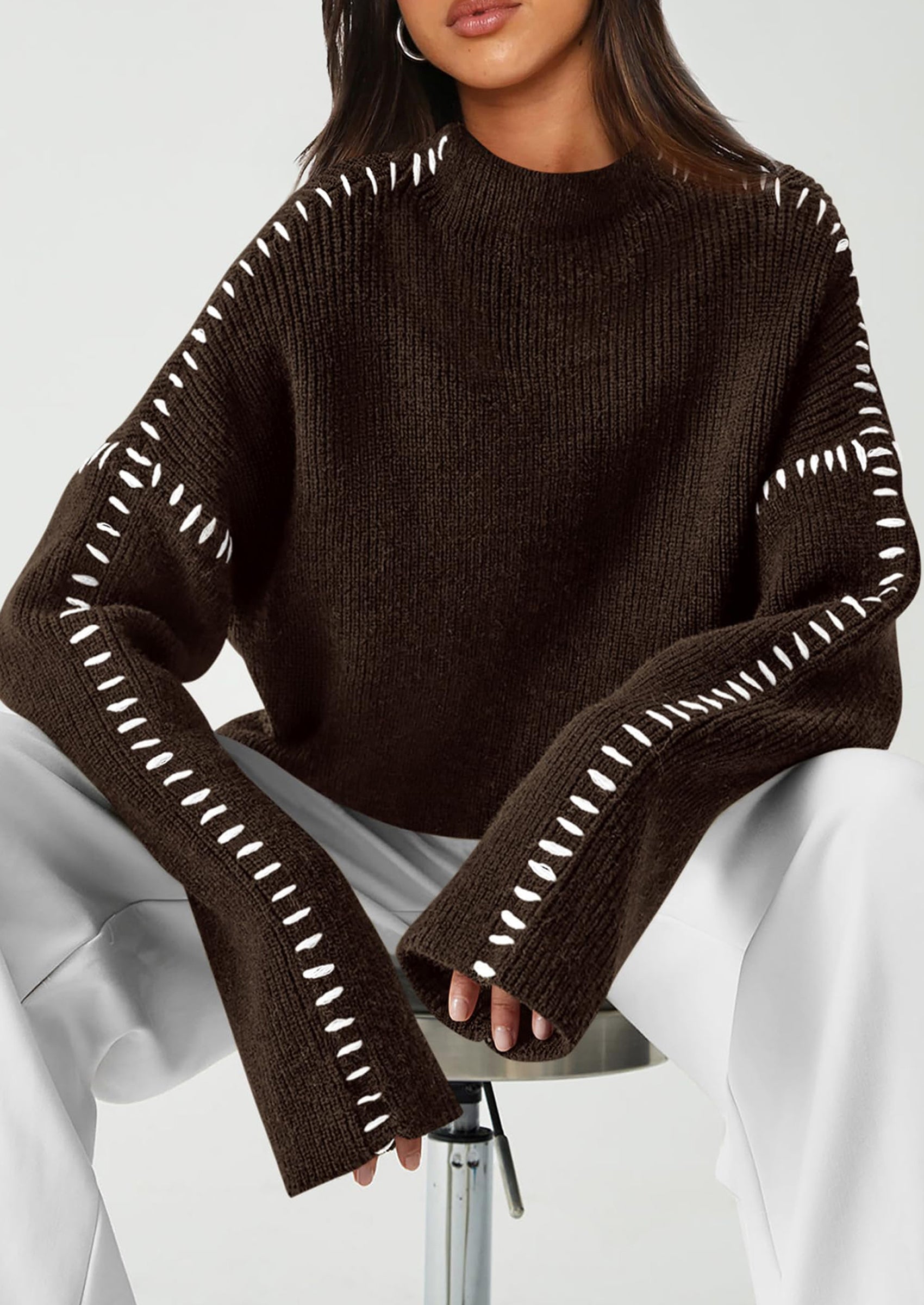 Women's Chunky Knit Sweaters Fall Long Sleeve Mock Neck Oversized Pullover Tops Winter Fashion Clothes