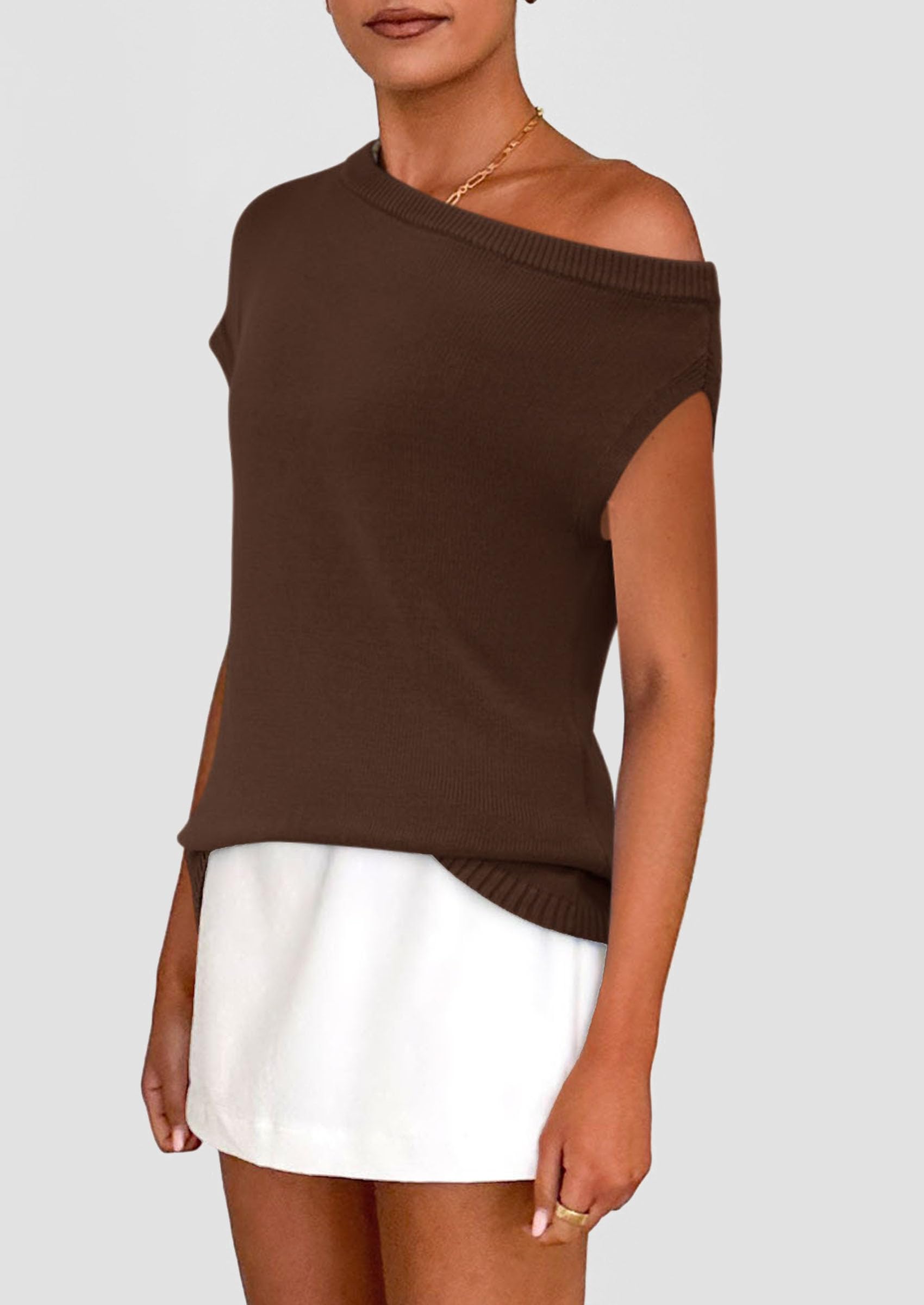 Womens Off The Shoulder Tops Summer Casual Short Sleeve Tunic T Shirts Lightweight Knit Sweaters