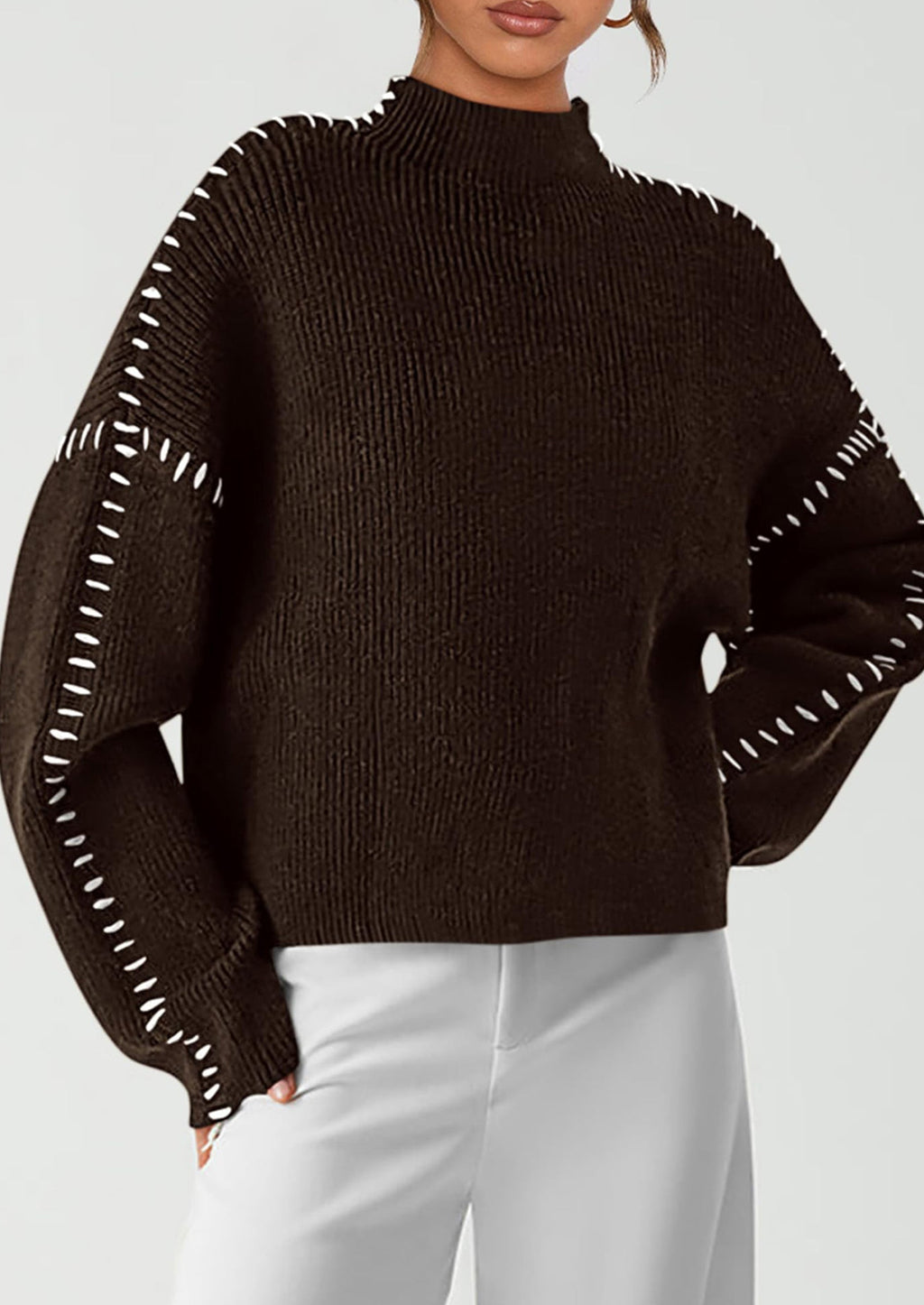 Women's Chunky Knit Sweaters Fall Long Sleeve Mock Neck Oversized Pullover Tops Winter Fashion Clothes