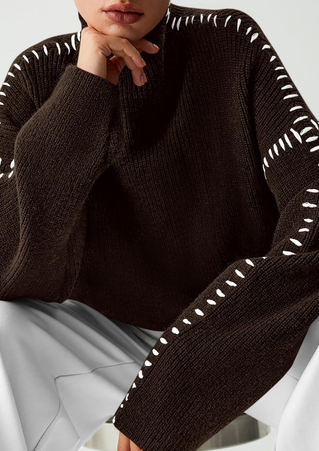 Women's Chunky Knit Sweaters Fall Long Sleeve Mock Neck Oversized Pullover Tops Winter Fashion Clothes