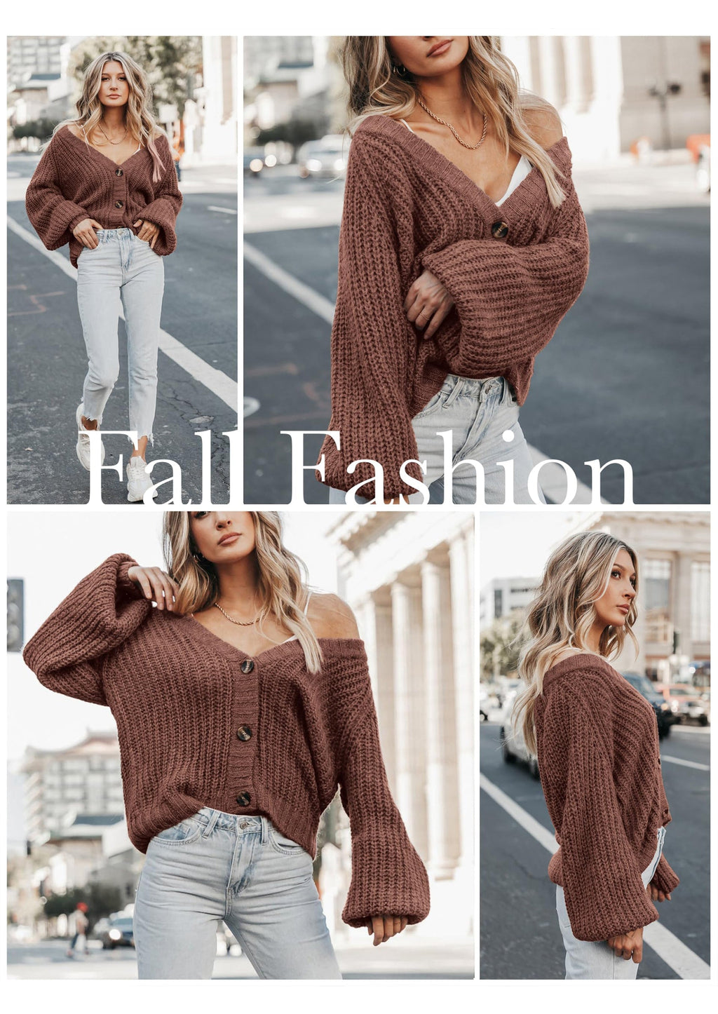 Women's Chunky Knit Open Front Sweater Long Sleeve Button Loose Short Cardigan Outerwear Coats