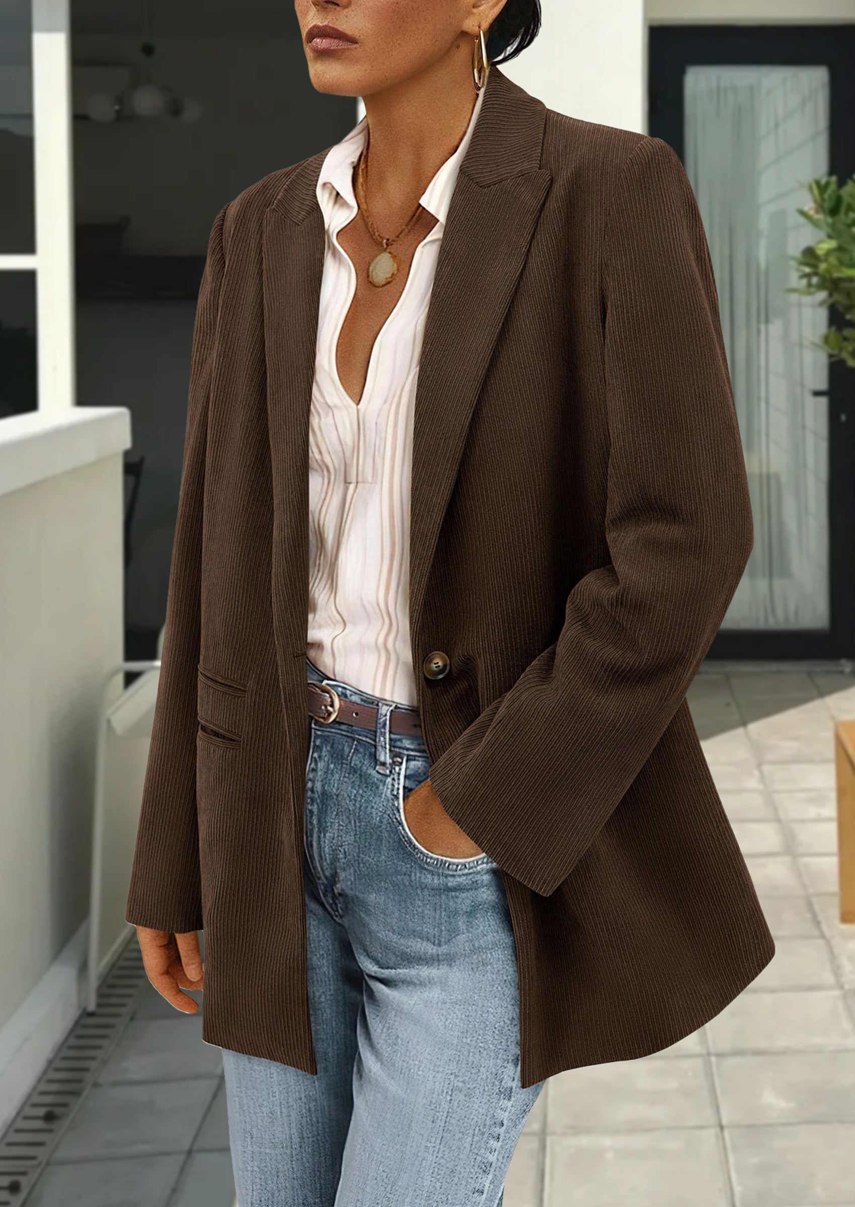 Women's Winter Corduroy Blazers Jackets Dressy Casual Ribbed Long Sleeve Lapel Fashion Work Business Outerwear