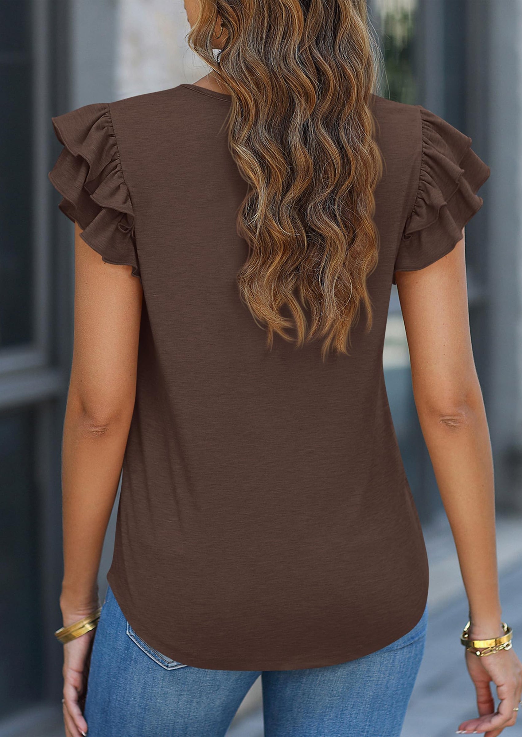 Summer Tops for Women Spring Trendy Fashion Clothes Casual Ruffle V Neck Short Sleeve Shirts Blouses