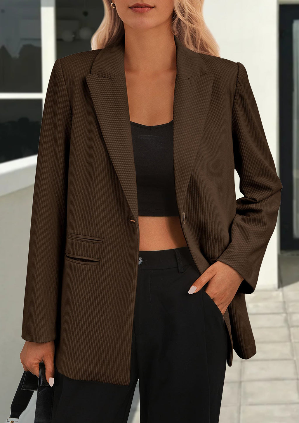 Women's Winter Corduroy Blazers Jackets Dressy Casual Ribbed Long Sleeve Lapel Fashion Work Business Outerwear