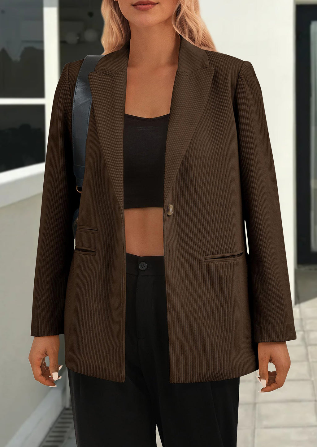 Women's Winter Corduroy Blazers Jackets Dressy Casual Ribbed Long Sleeve Lapel Fashion Work Business Outerwear