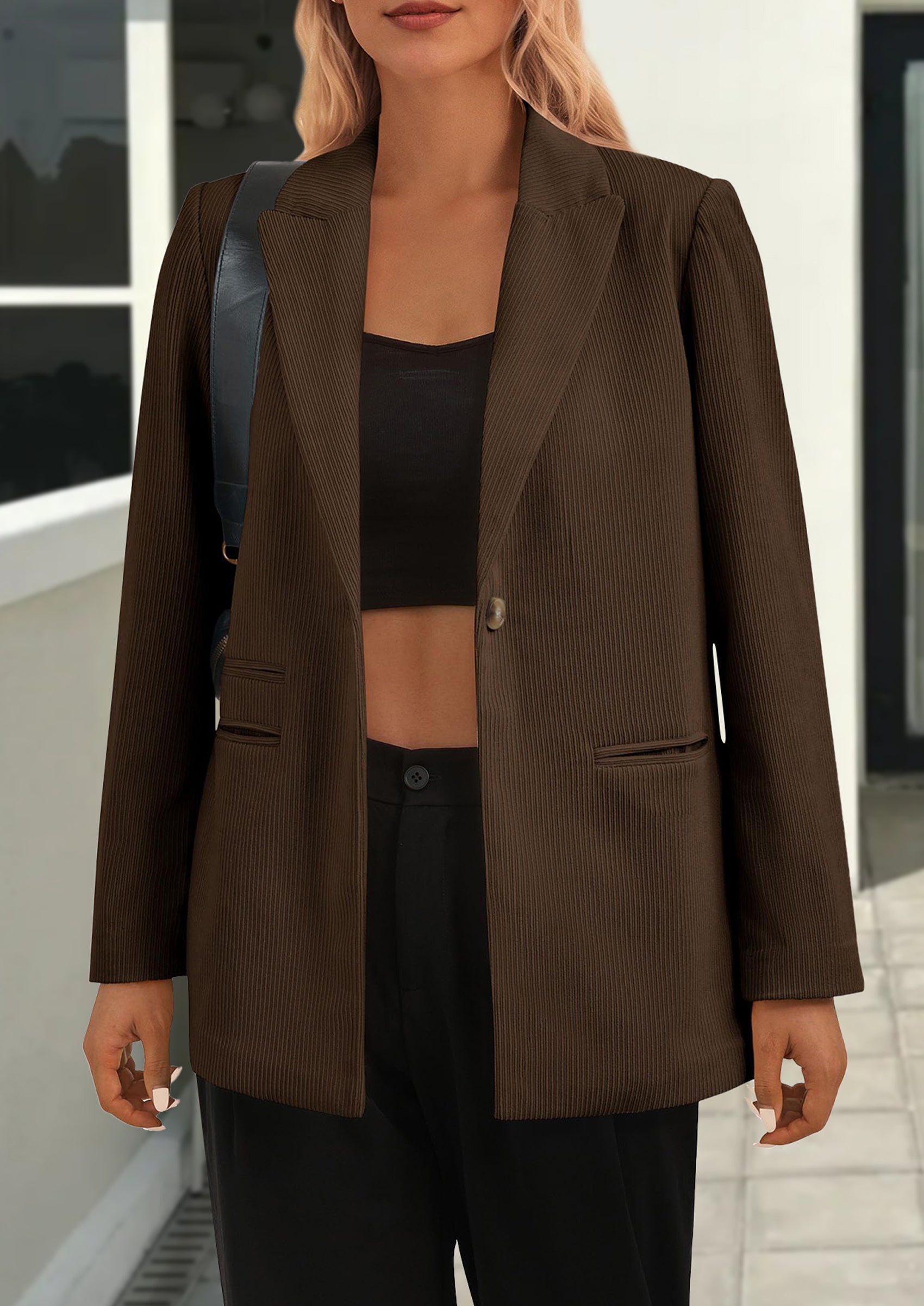 Women's Winter Corduroy Blazers Jackets Dressy Casual Ribbed Long Sleeve Lapel Fashion Work Business Outerwear