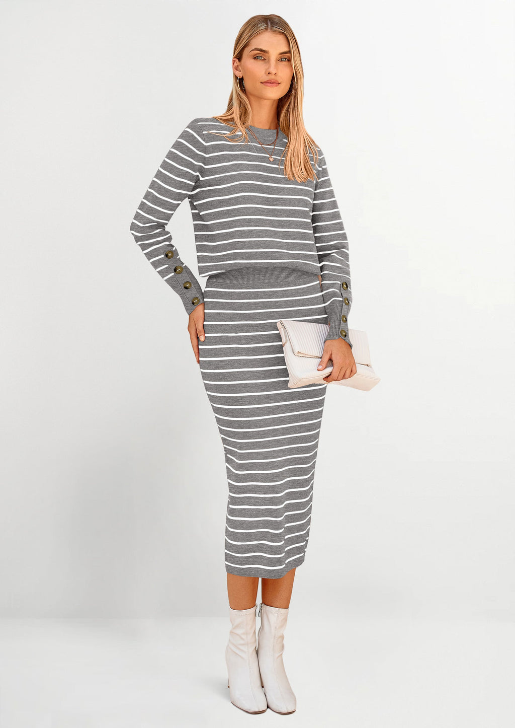 2 Piece Skirts Sets For Women Fall Fashion Striped Sweater Dress Knit Lounge Travel Outfits Winter Clothing