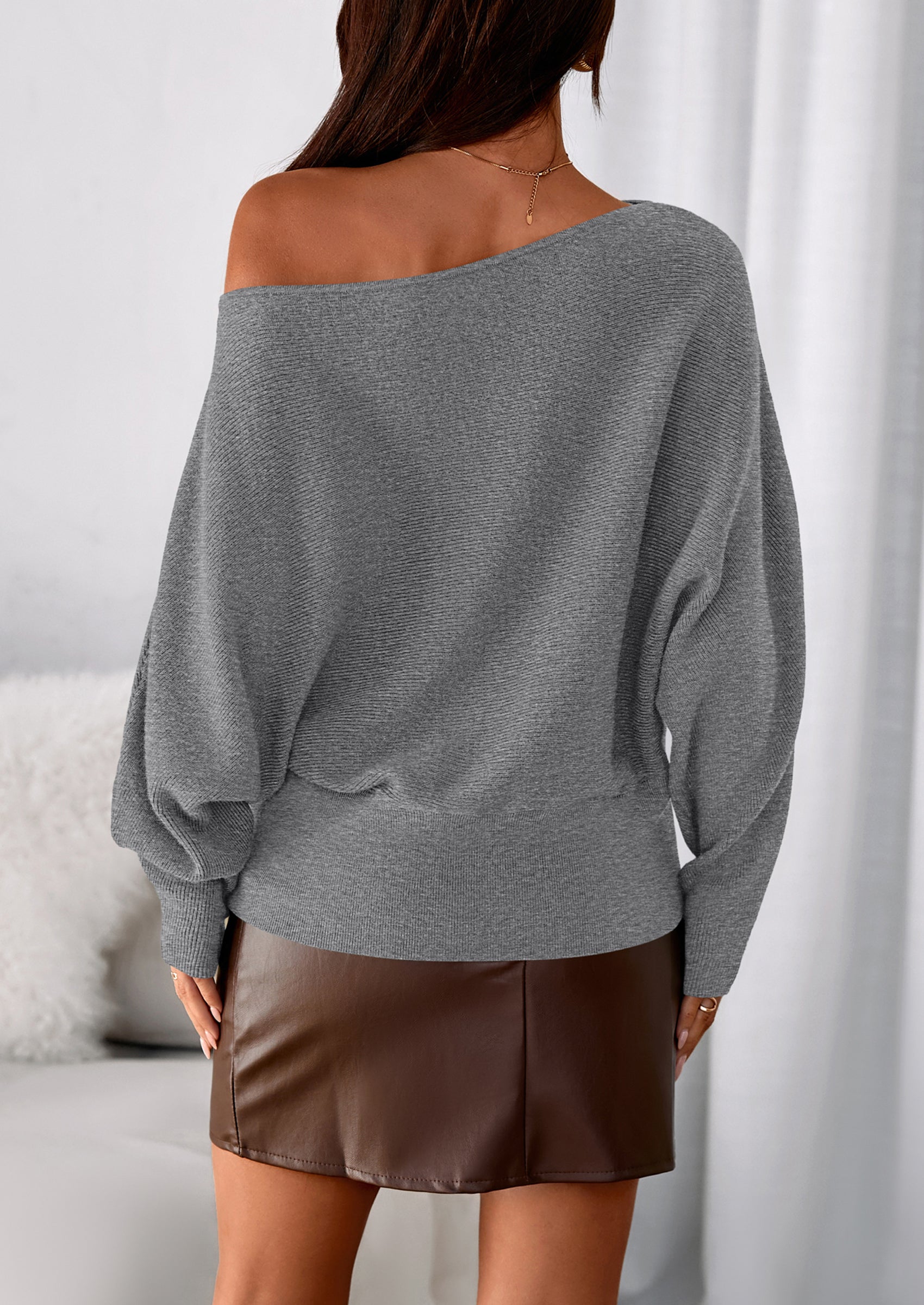 Women Off The Shoulder Sweater Fall Trendy Long Batwing Sleeve Knit Pullover Going Out Tops Winter Clothing