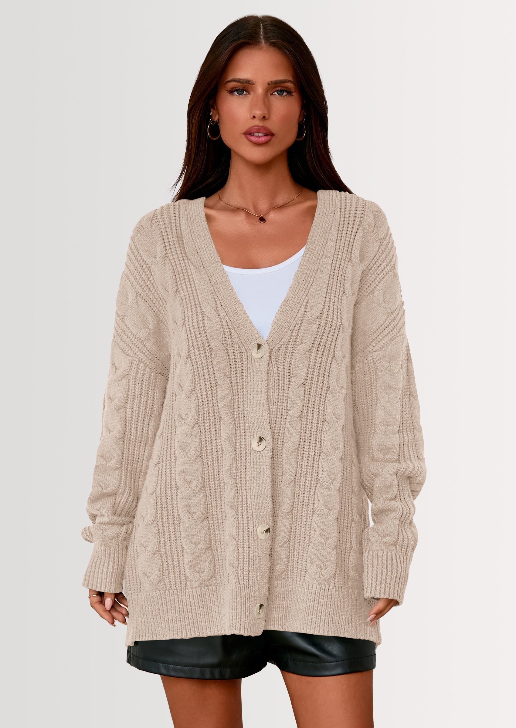 Women's Cable Knit Sweaters Fall Oversized Chunky Open Front Long Sleeve Cardigan Winter Coats