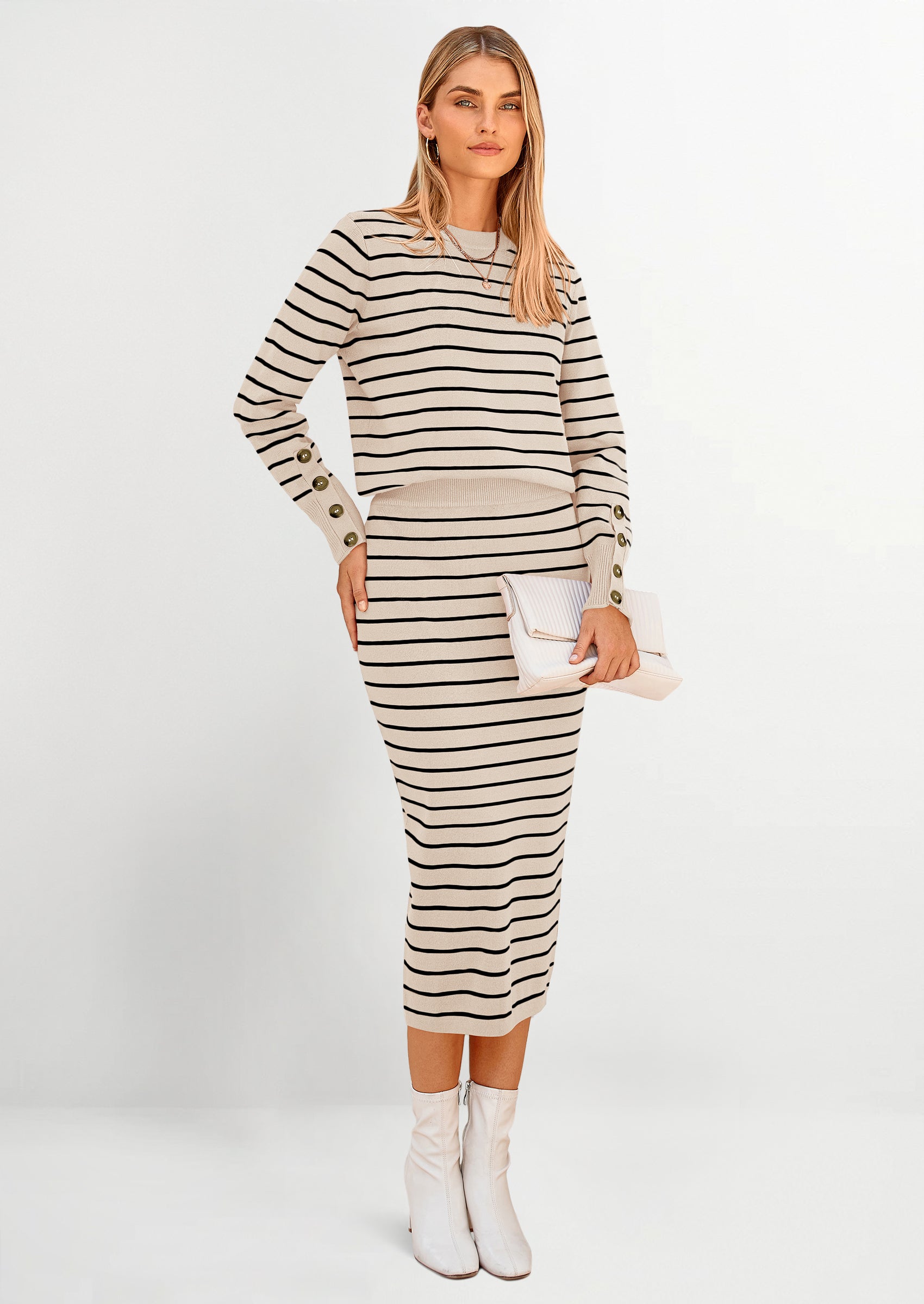 2 Piece Skirts Sets For Women Fall Fashion Striped Sweater Dress Knit Lounge Travel Outfits Winter Clothing