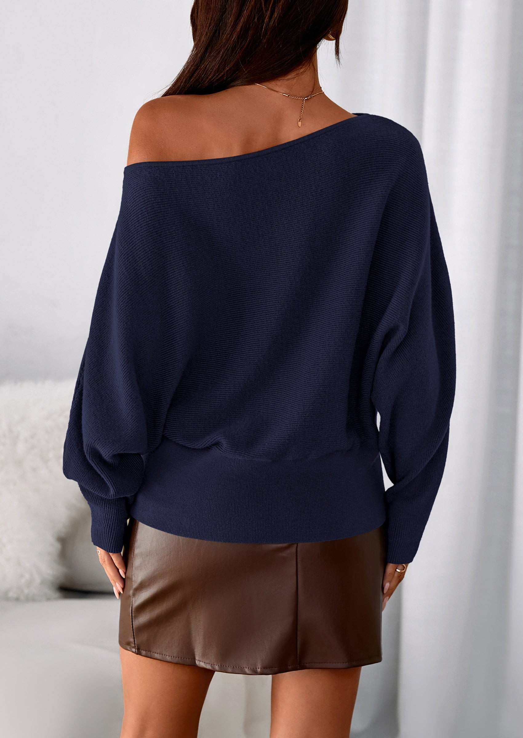 Women Off The Shoulder Sweater Fall Trendy Long Batwing Sleeve Knit Pullover Going Out Tops Winter Clothing