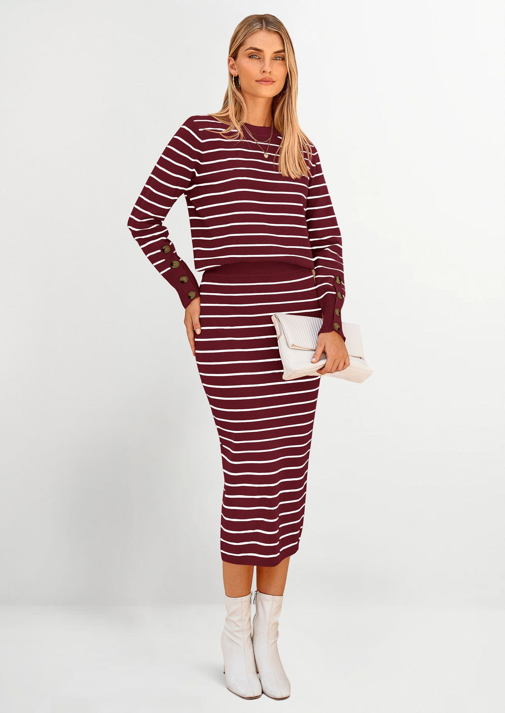 2 Piece Skirts Sets For Women Fall Fashion Striped Sweater Dress Knit Lounge Travel Outfits Winter Clothing