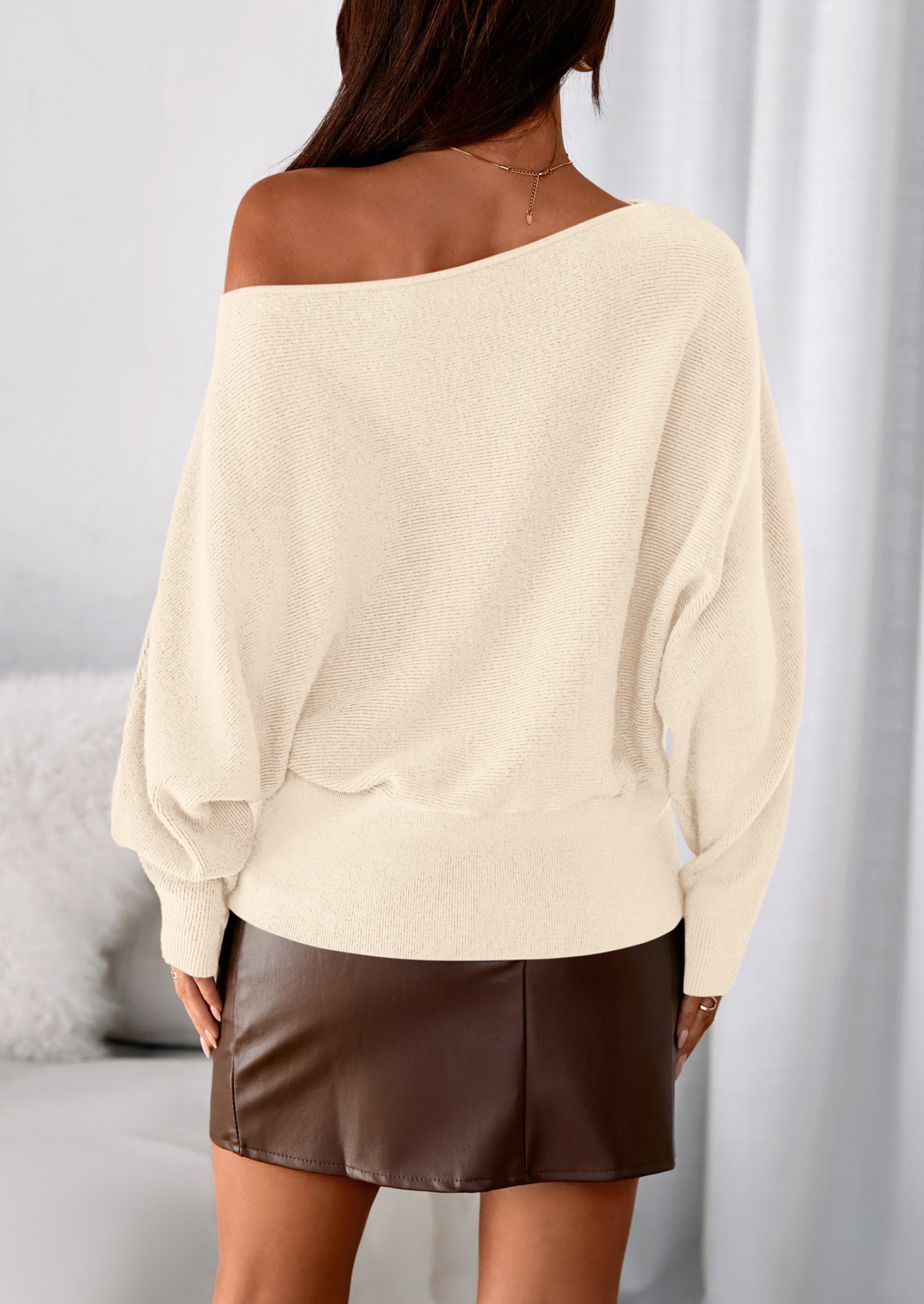 Women Off The Shoulder Sweater Fall Trendy Long Batwing Sleeve Knit Pullover Going Out Tops Winter Clothing