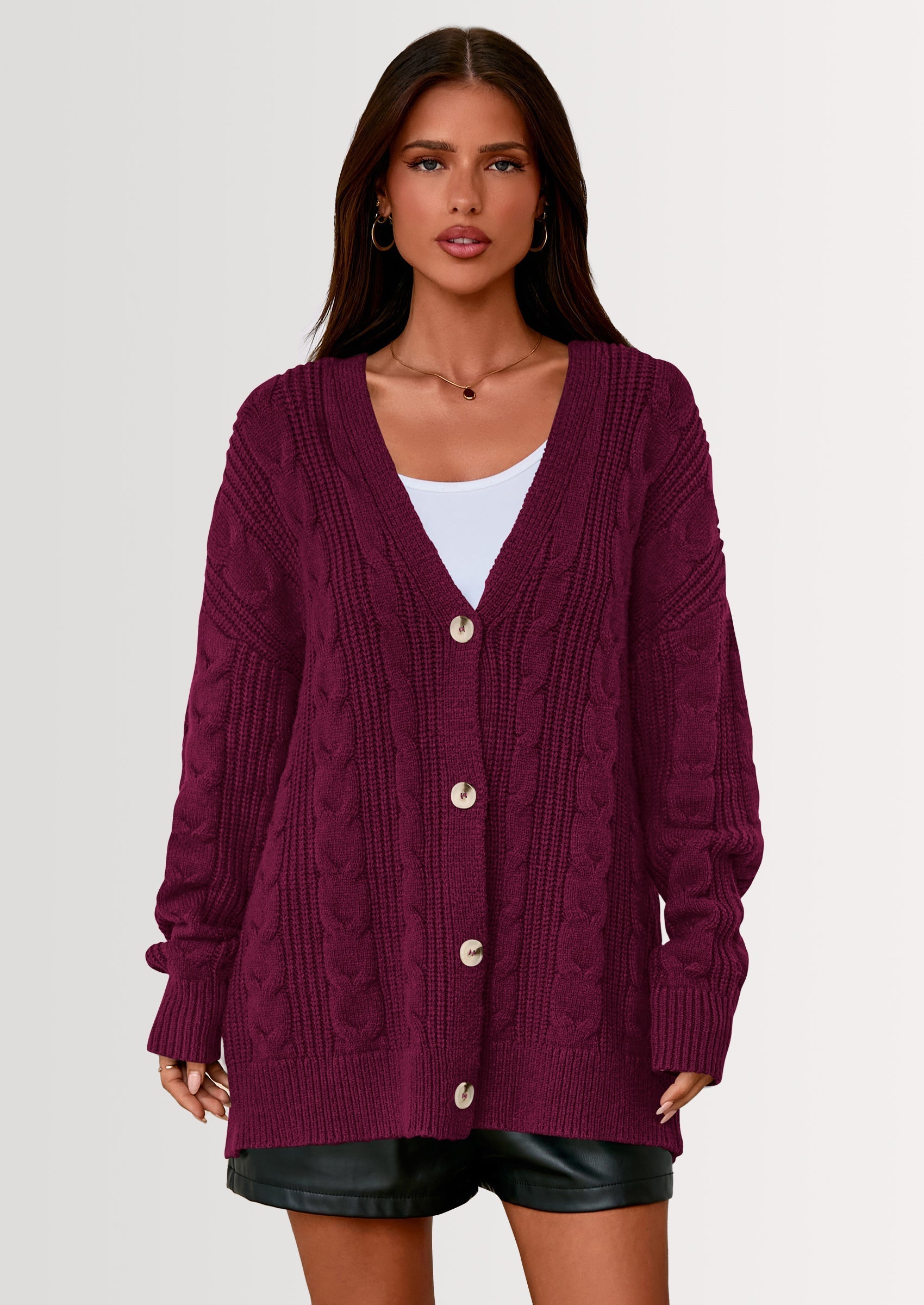 Women's Cable Knit Sweaters Fall Oversized Chunky Open Front Long Sleeve Cardigan Winter Coats